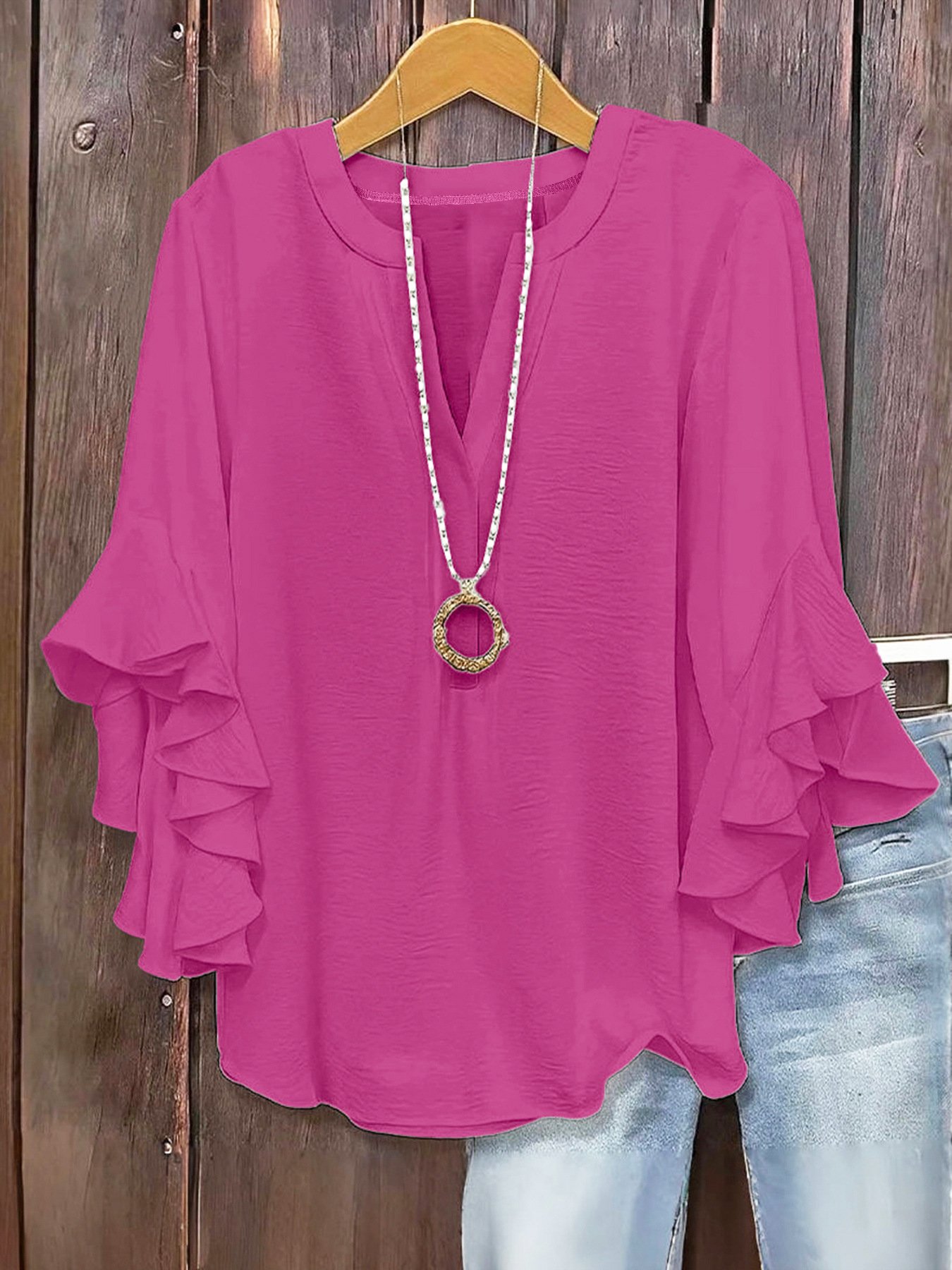 🍃 Plus Size Women's Floral V-Neck Blouse Flowy Ruffled Sleeve Top for Arm & Tummy Flattering Lightweight Casual Summer Shirt ☀️