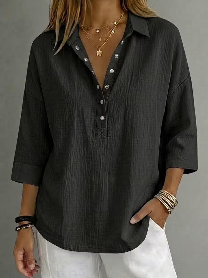 New Arrival💎Women's Casual Linen Blend Henley 3/4 Sleeve Shirt