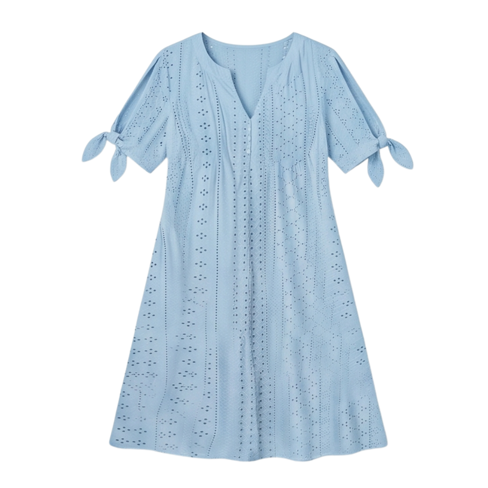 Florenza™ – Eyelet Midi Dress with Tie-Bow Sleeves