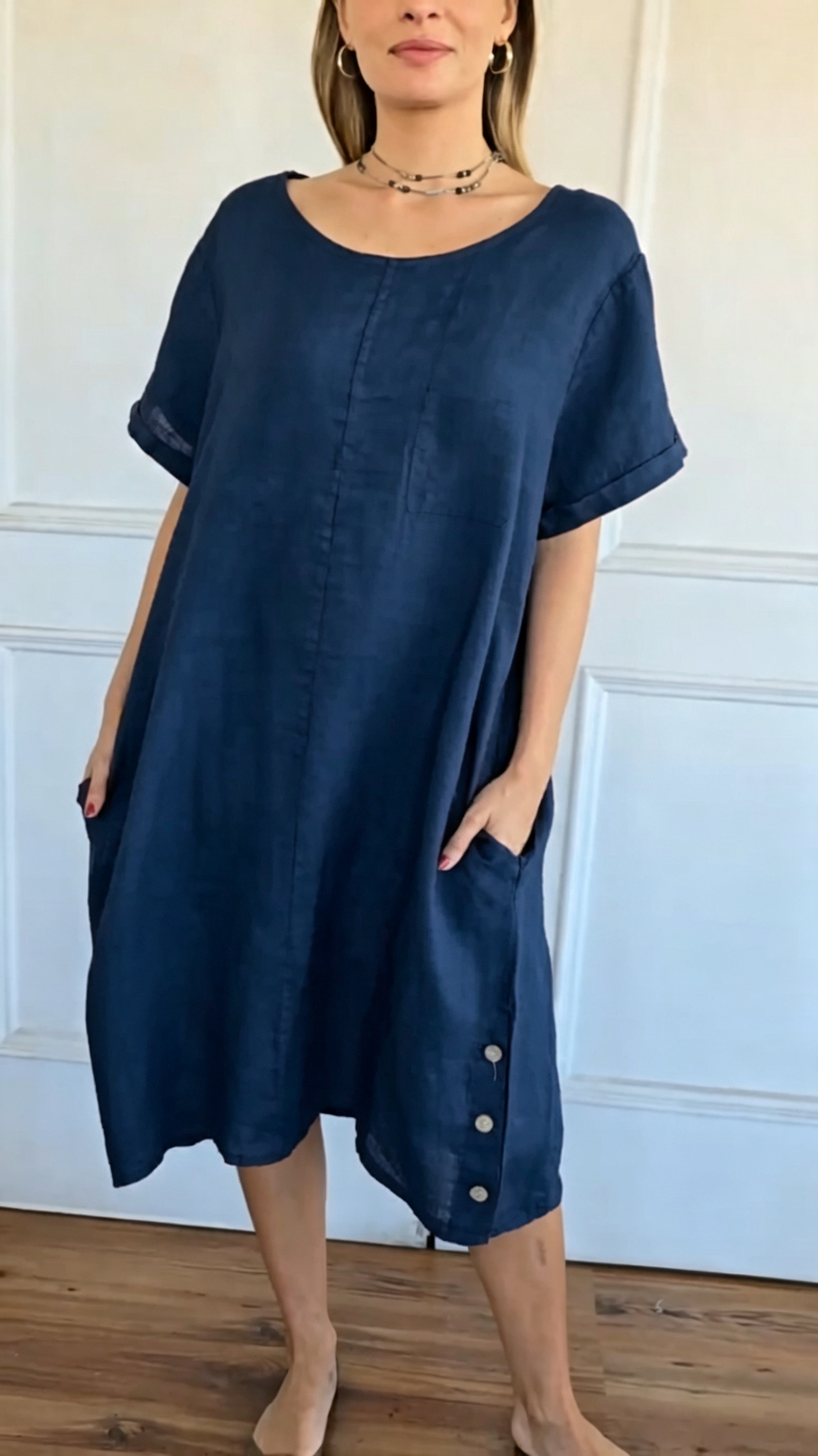 🔥CLEARANCE SALE🔥Relax‑Fit Cotton‑Linen Midi Dress