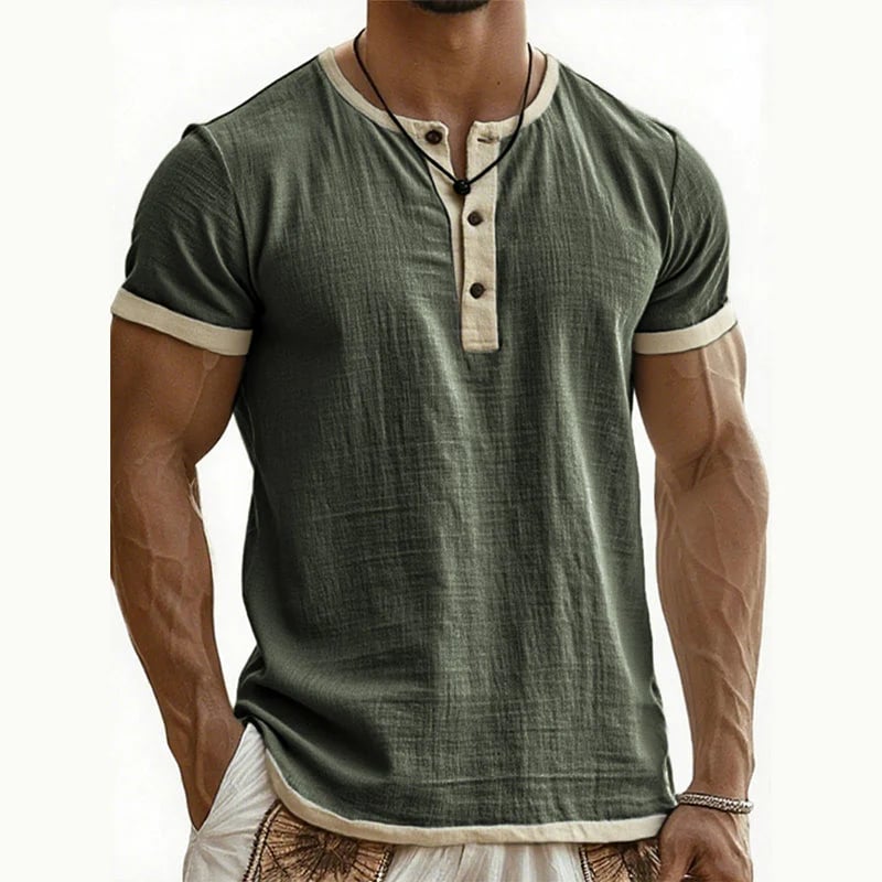 Men's Short Sleeve Breathable Henley Shirt