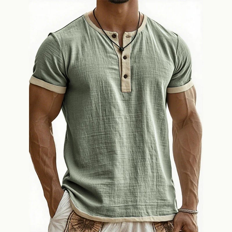 Men's Short Sleeve Breathable Henley Shirt