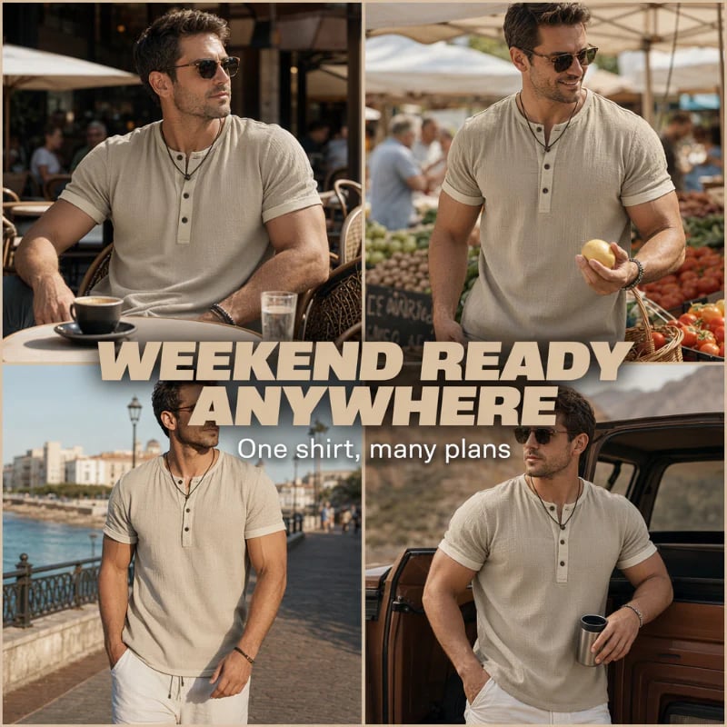 Men's Short Sleeve Breathable Henley Shirt