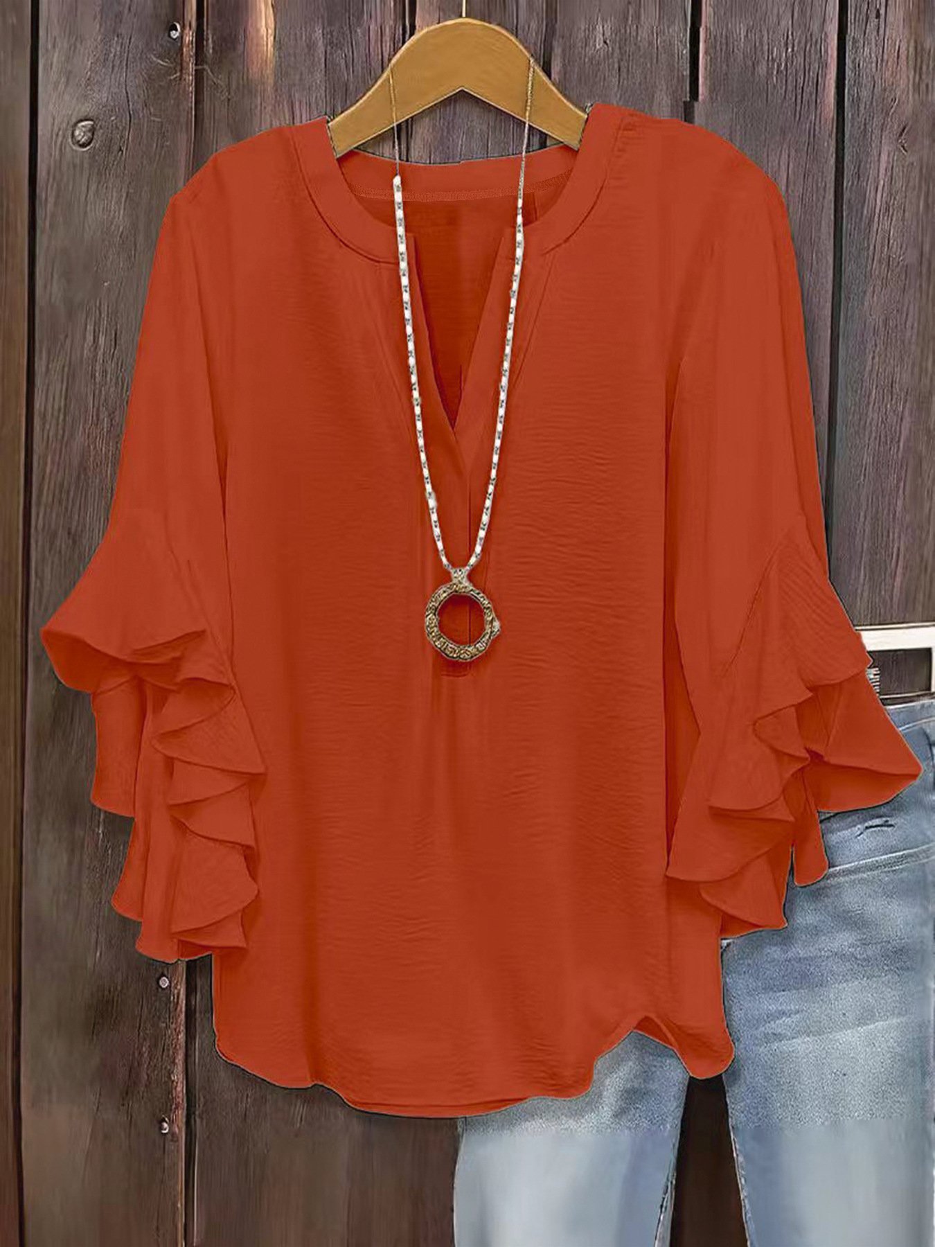 🍃 Plus Size Women's Floral V-Neck Blouse Flowy Ruffled Sleeve Top for Arm & Tummy Flattering Lightweight Casual Summer Shirt ☀️