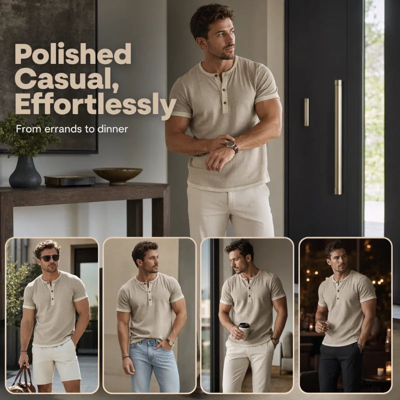 Men's Short Sleeve Breathable Henley Shirt