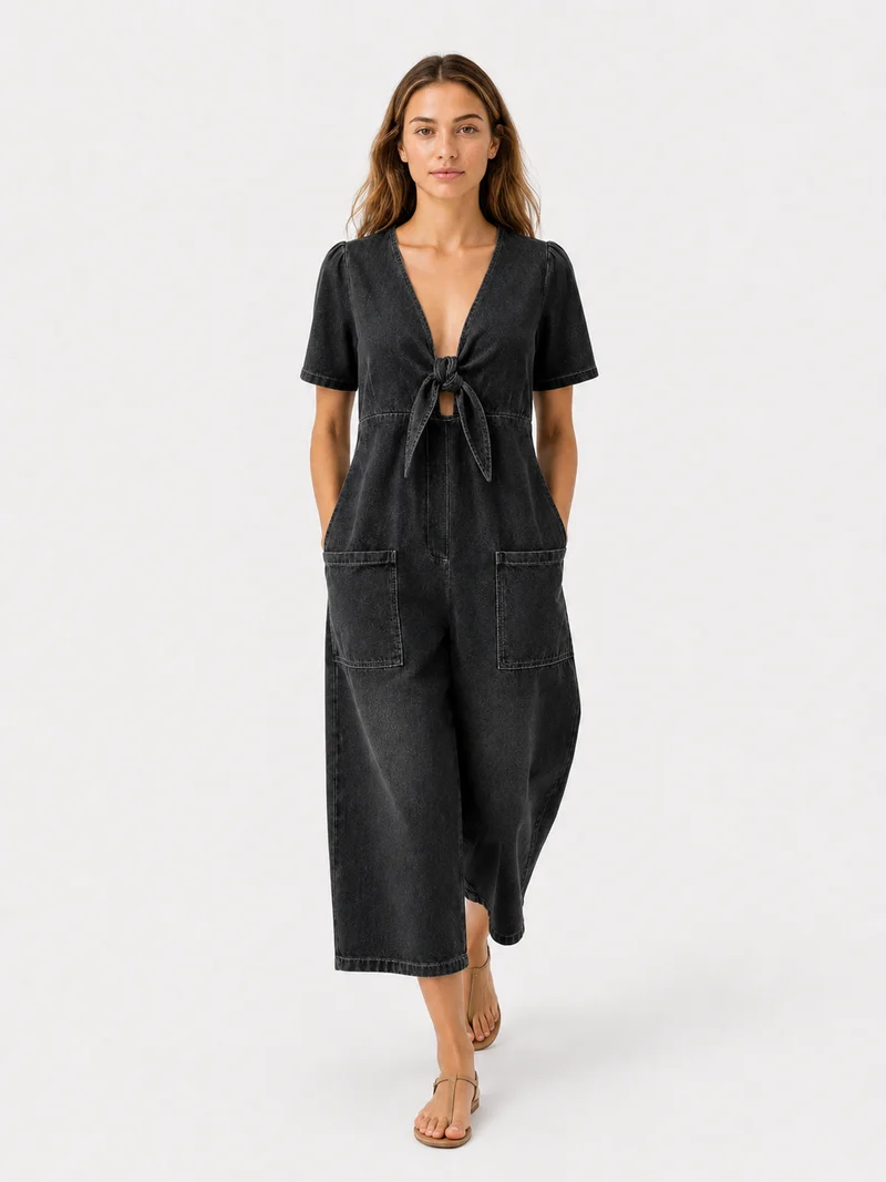 ⏰ Limited Time: 50% OFF🔥New ArrivalsCasual Loose-Fitting Short-Sleeve V-Neck Denim Jumpsuit