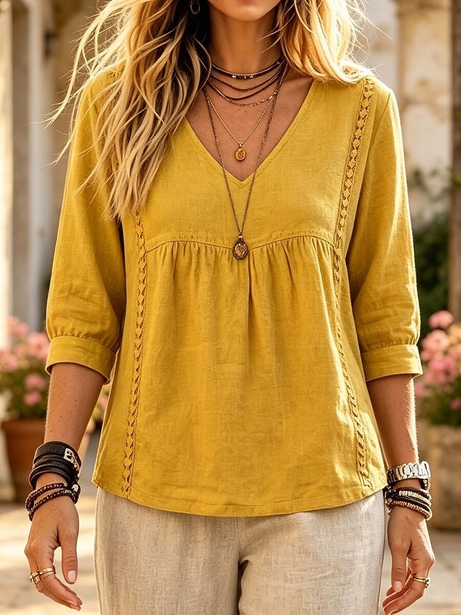 New Arrivals🔥Women's V Neck Lace Trim Babydoll Blouse