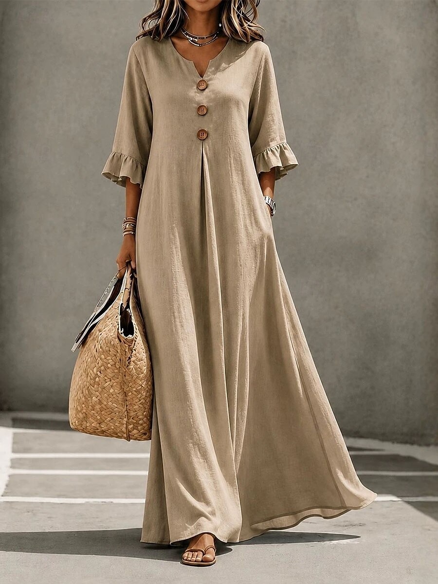 Clearance Sale🔥 Women's Linen-Look V-Neck Maxi Dress Effortless Elegance for Everyday Wear