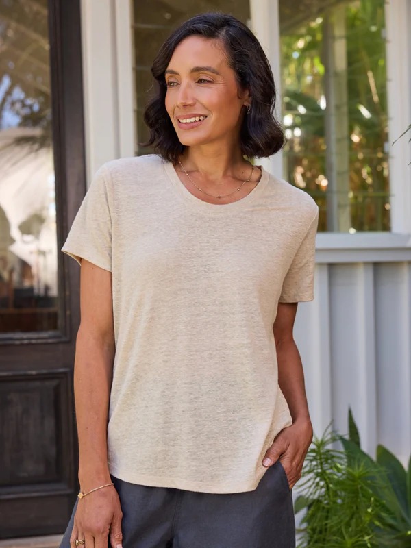 Clovelly French Linen T-Shirt Navy