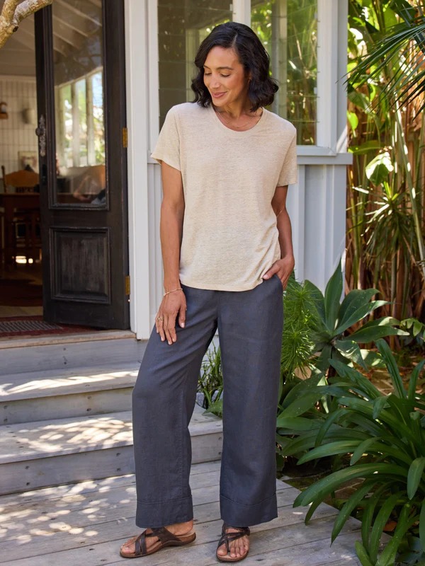 Clovelly French Linen T-Shirt Navy