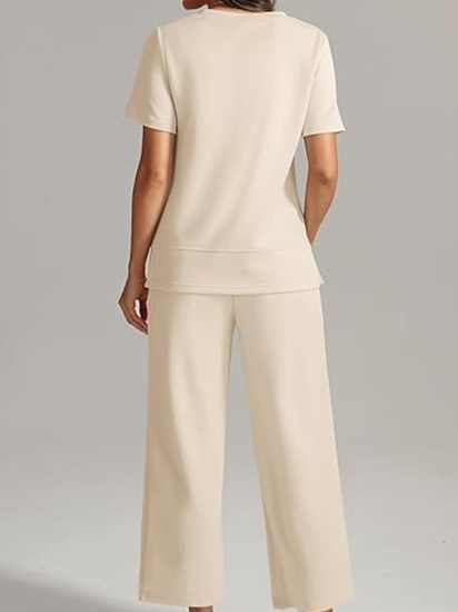 🔥CLEARANCE SALE🔥Women's Basic Short Sleeve Wide Leg Pant Set