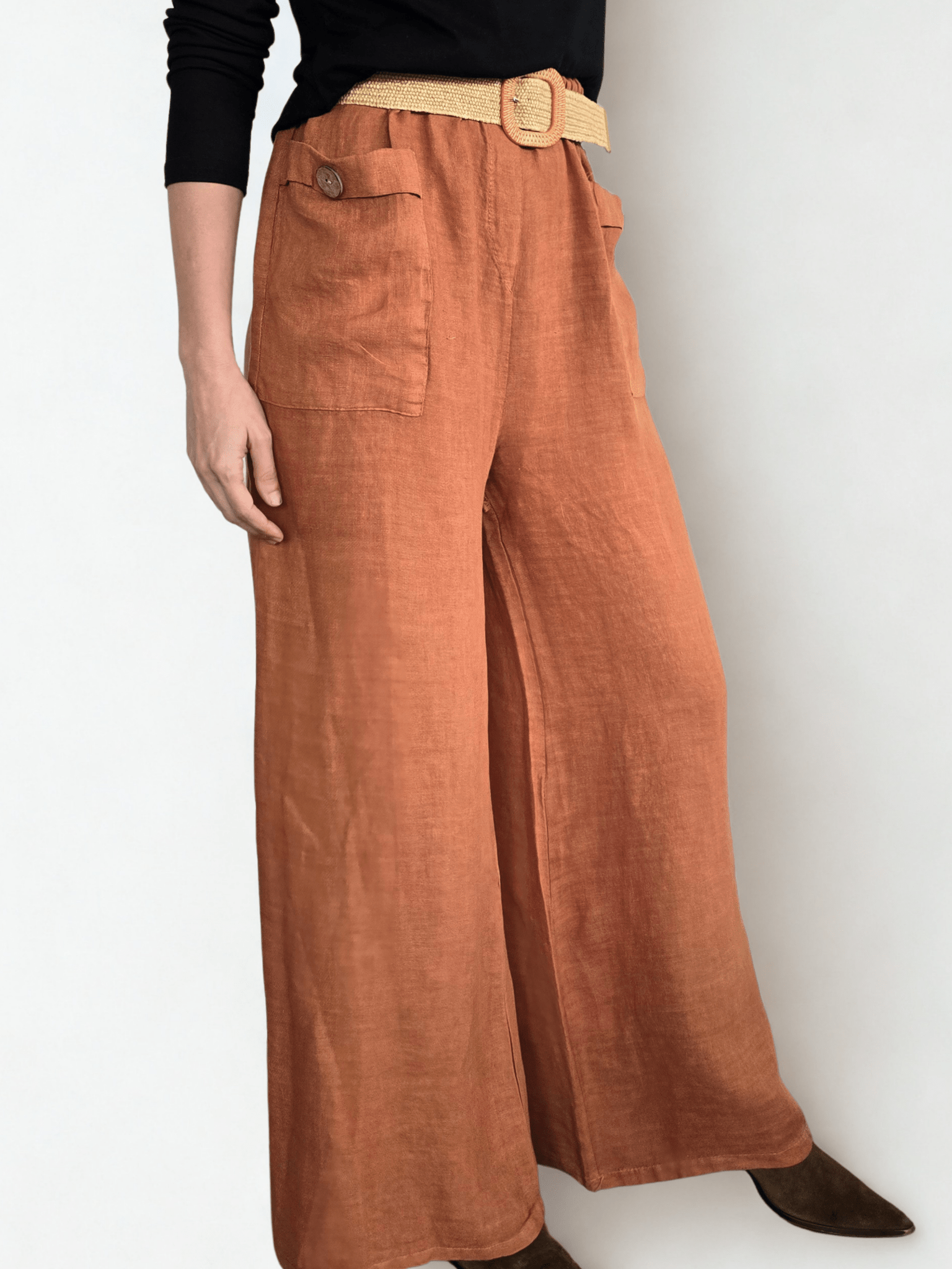 Pantalón de Lino Italiano con Cinturón, color Gris