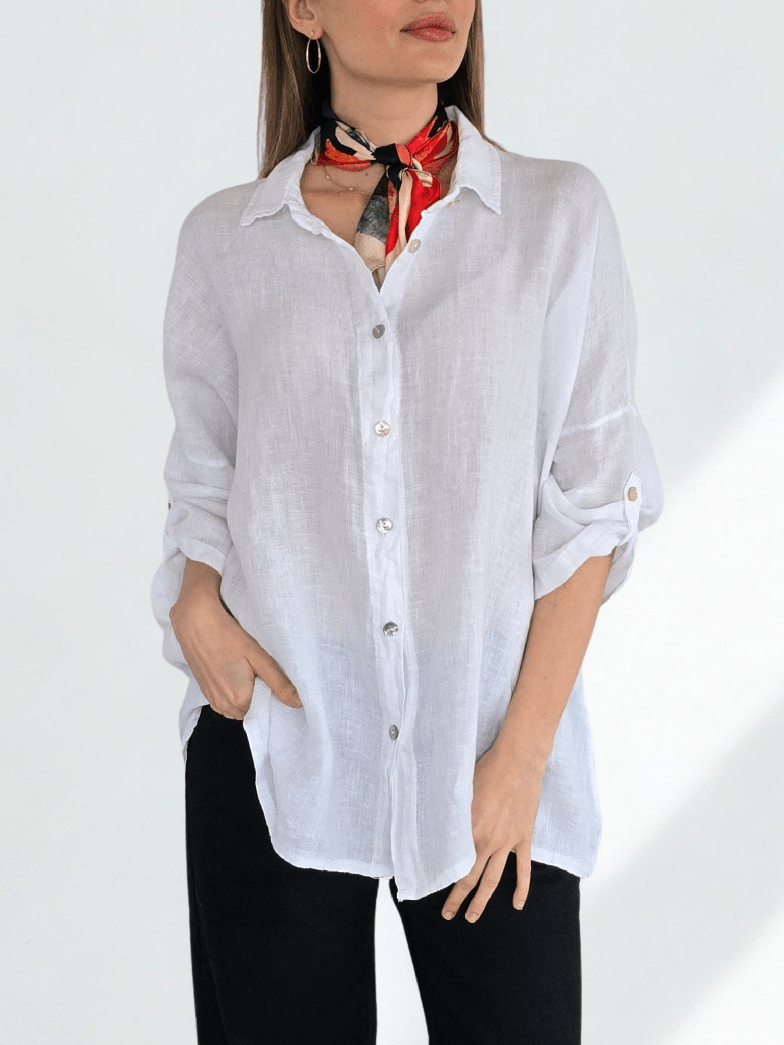 Blusa Italiana 100% lino Ancha, color Café