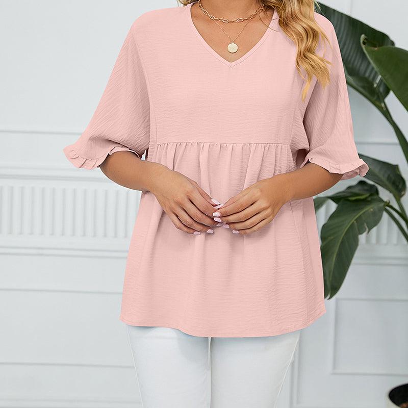 💖LAST DAY SALE 60% OFF💷👕Women's Tops Casual V Neck Ruffle Sleeve T Shirts Babydoll Loose Fit Peplum Top🌿