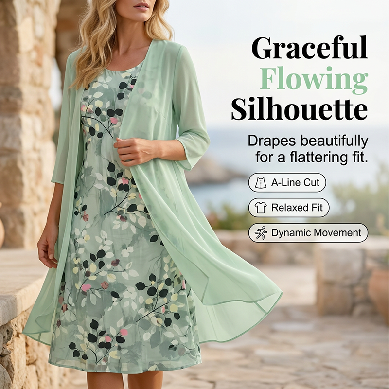 🔥CLEARANCE SALE🔥Women's Elegant Chiffon Dress & Cardigan 2-Piece Set