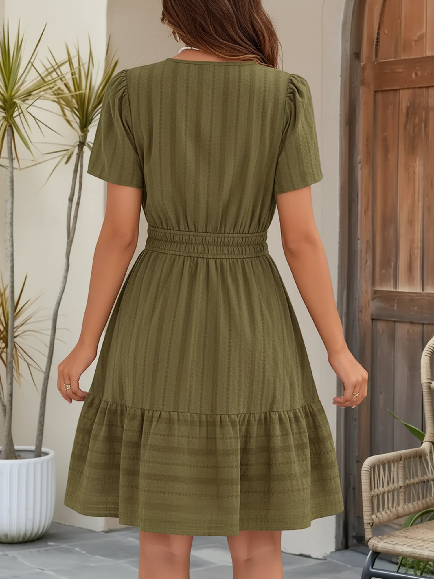 🔥Last Day 50% OFF 🌸-Cotton Notch Neck Puff Sleeve A-Line Tiered Dress