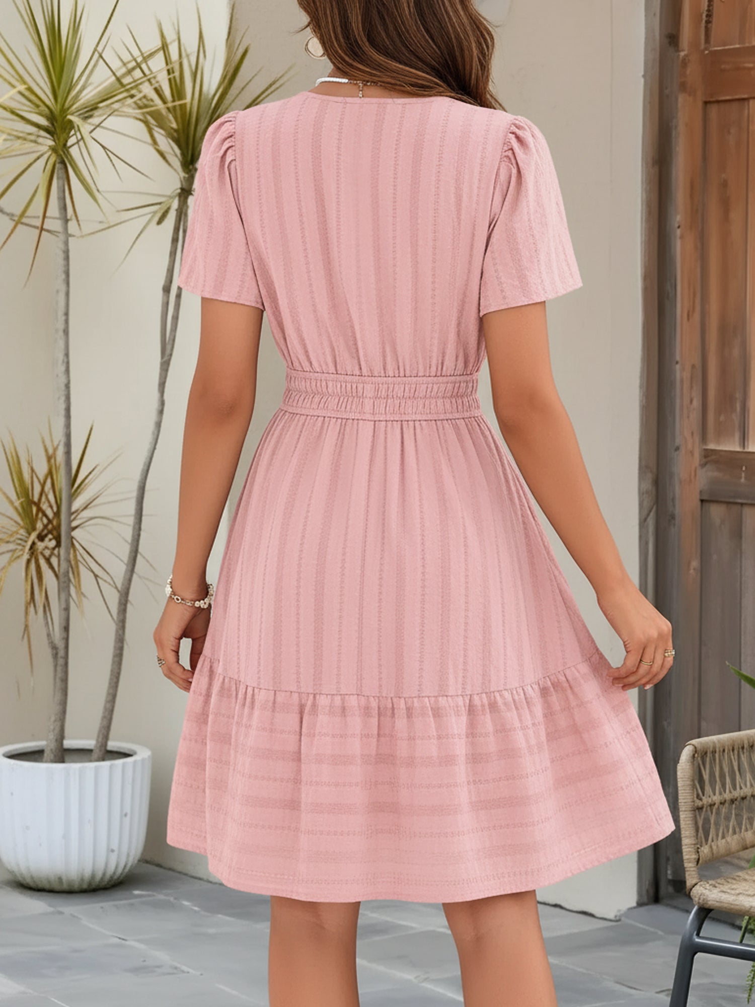 🔥Last Day 50% OFF 🌸-Cotton Notch Neck Puff Sleeve A-Line Tiered Dress