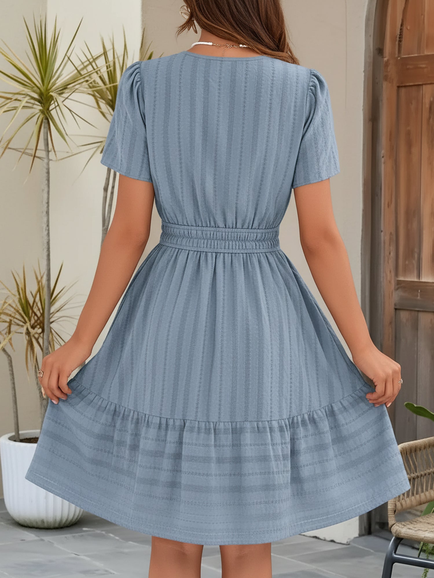 🔥Last Day 50% OFF 🌸-Cotton Notch Neck Puff Sleeve A-Line Tiered Dress