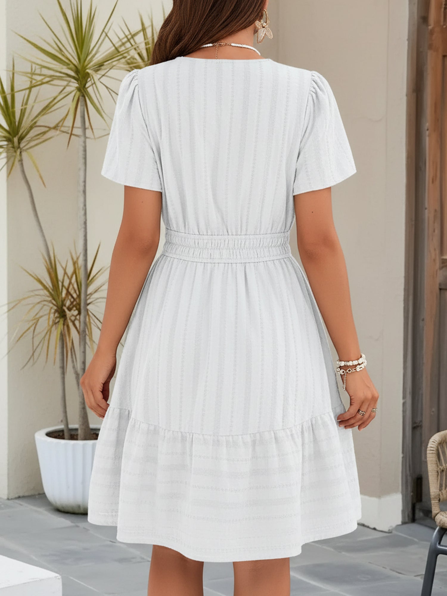 🔥Last Day 50% OFF 🌸-Cotton Notch Neck Puff Sleeve A-Line Tiered Dress