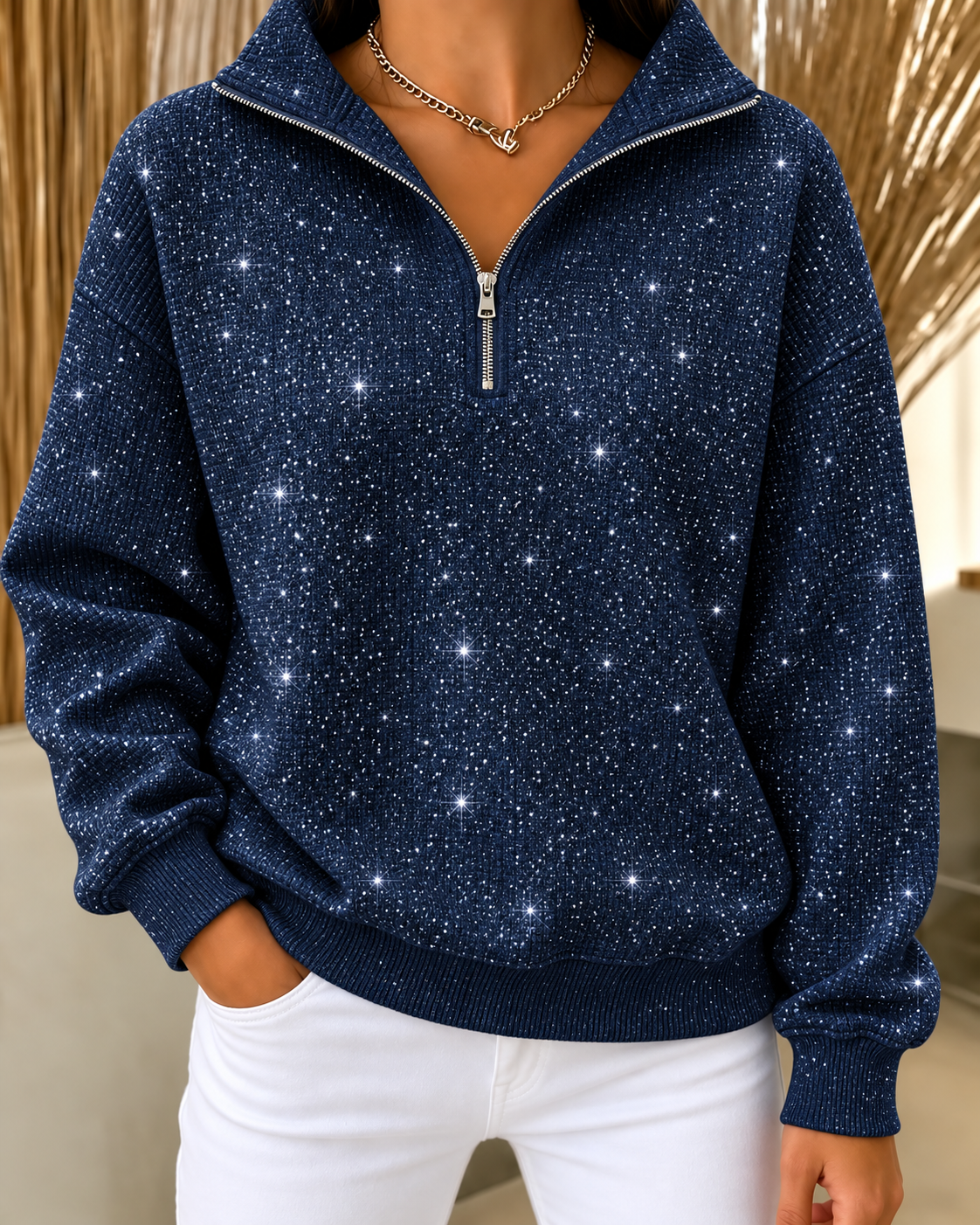 CLEARANCE SALE🔥Women's Waffle Knit Quarter-Zip Sweatshirt