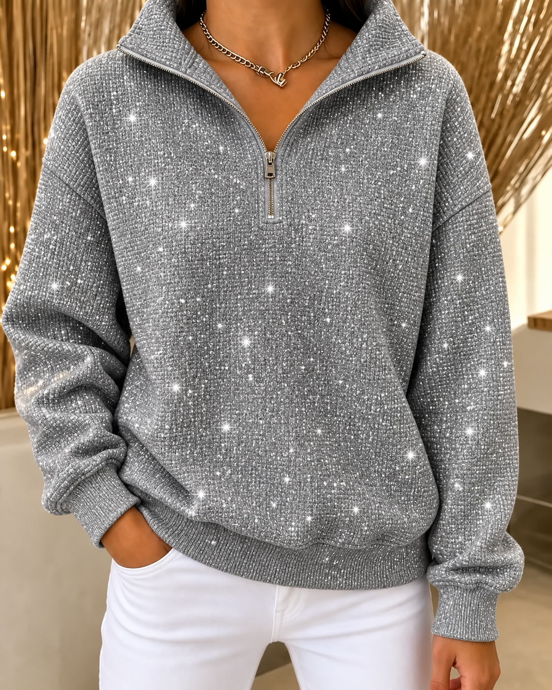 CLEARANCE SALE🔥Women's Waffle Knit Quarter-Zip Sweatshirt