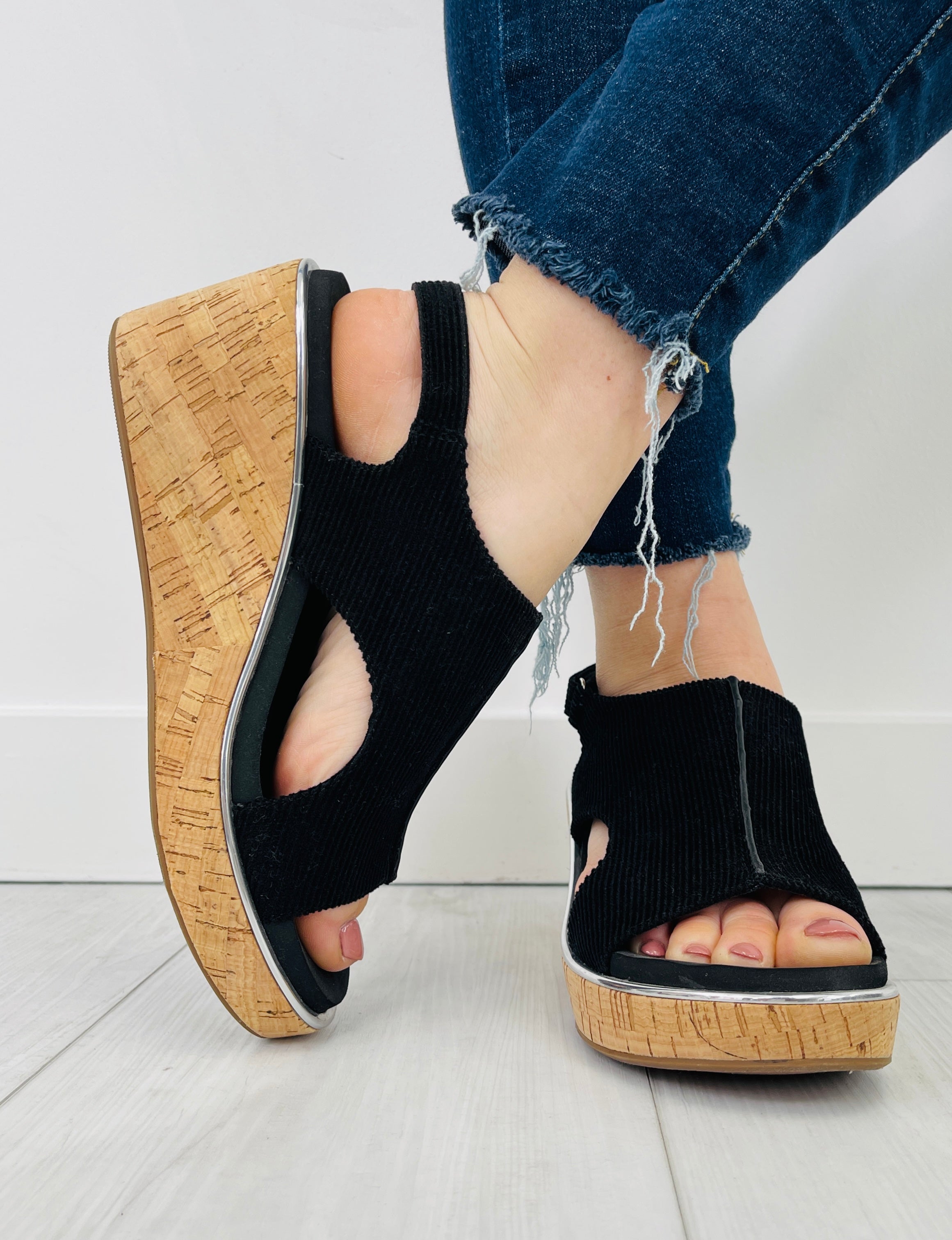 Women's Black Metallic Wedges - product view 2