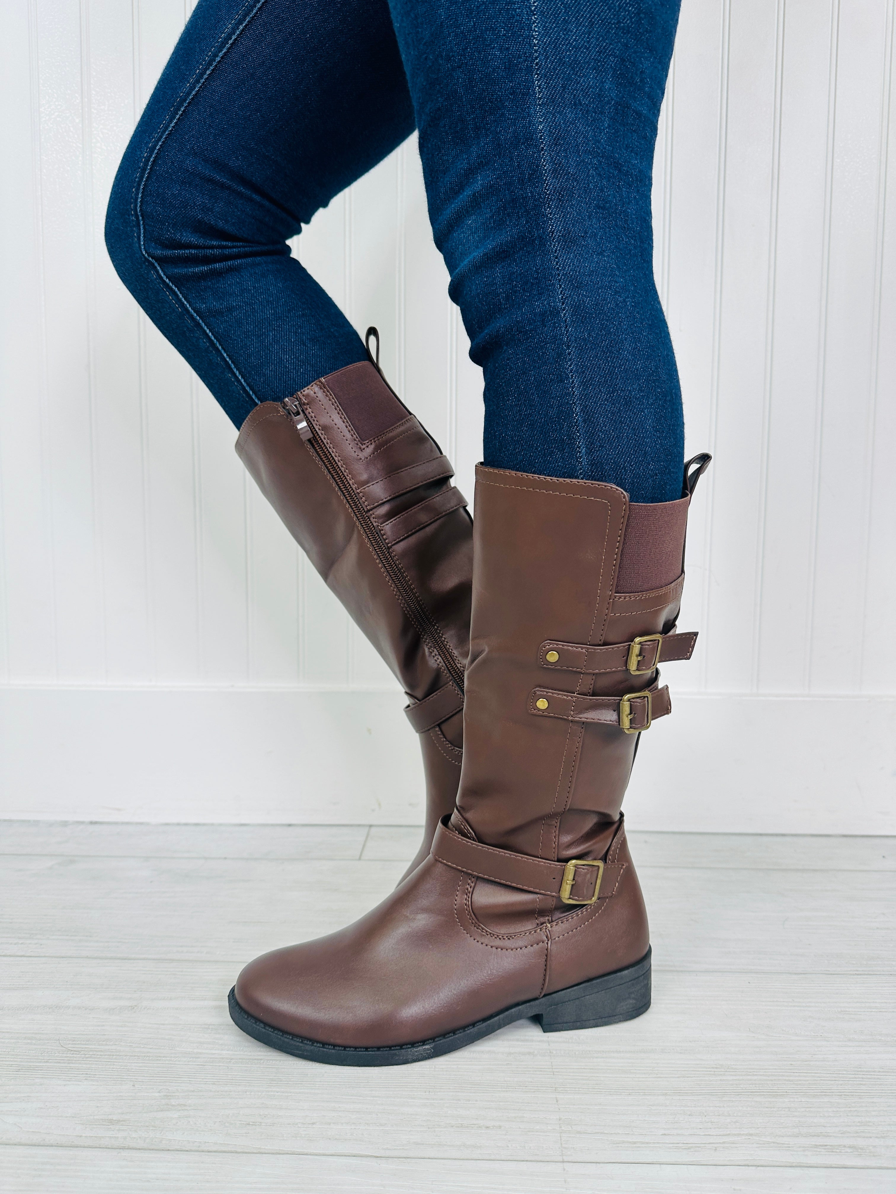 Women's Brown Buckle-Detail Boots - product view 2