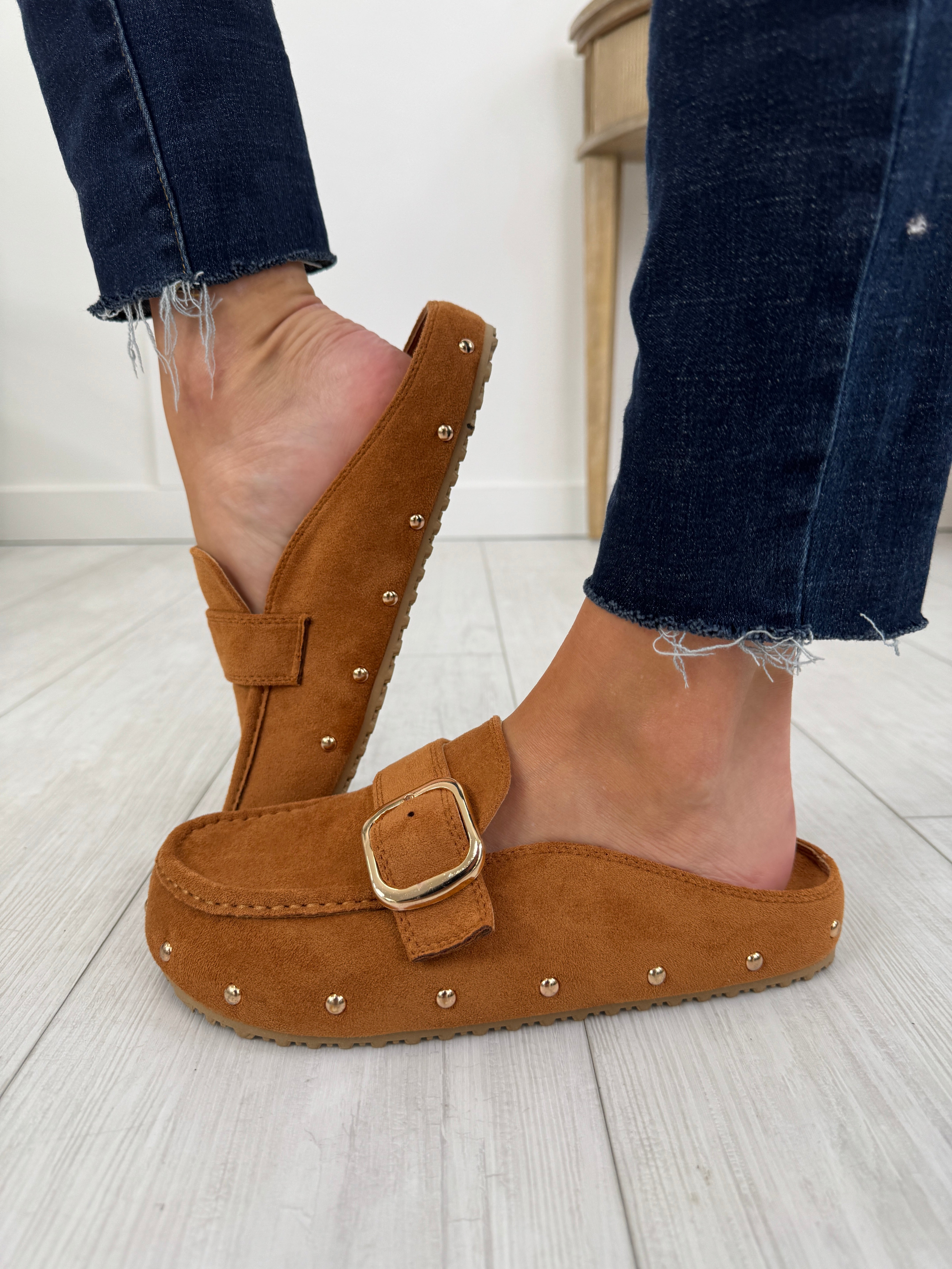 Women's Tan Suede-Look Clogs - product view 2