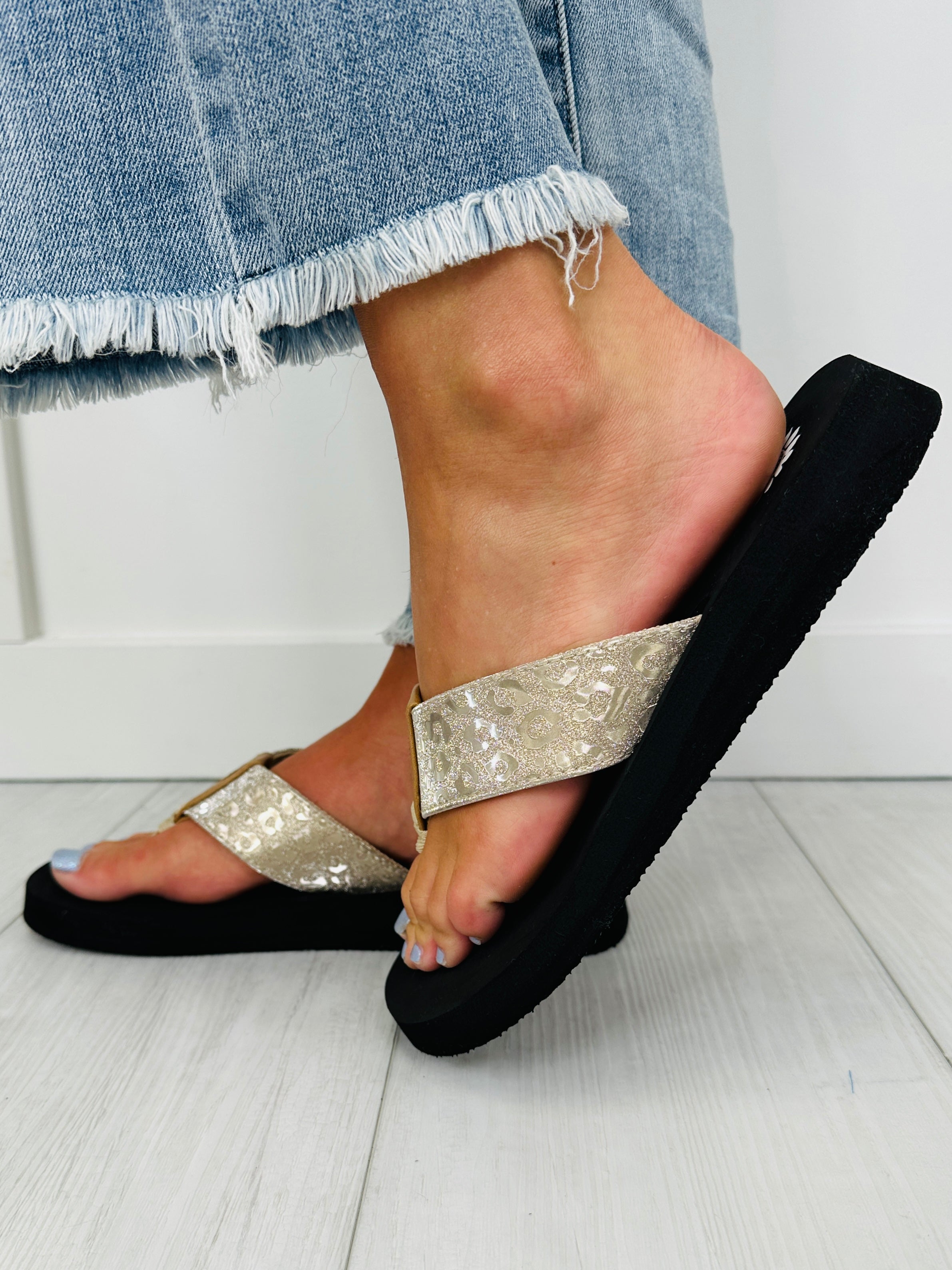 Women's Gold Leopard-Accent Flip Flops - product view 4