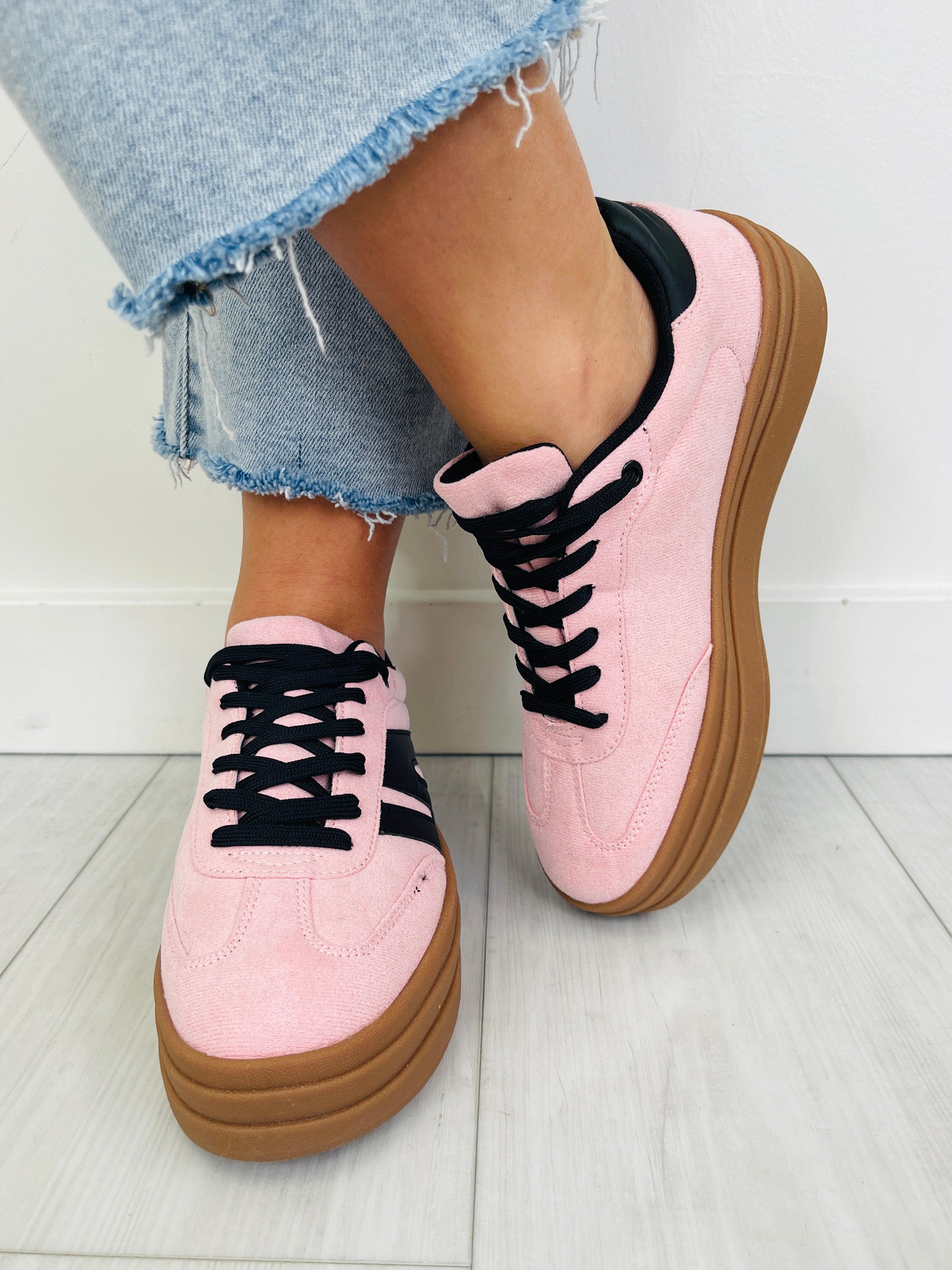 Women's Pink Black Platform Sneakers - product view 4