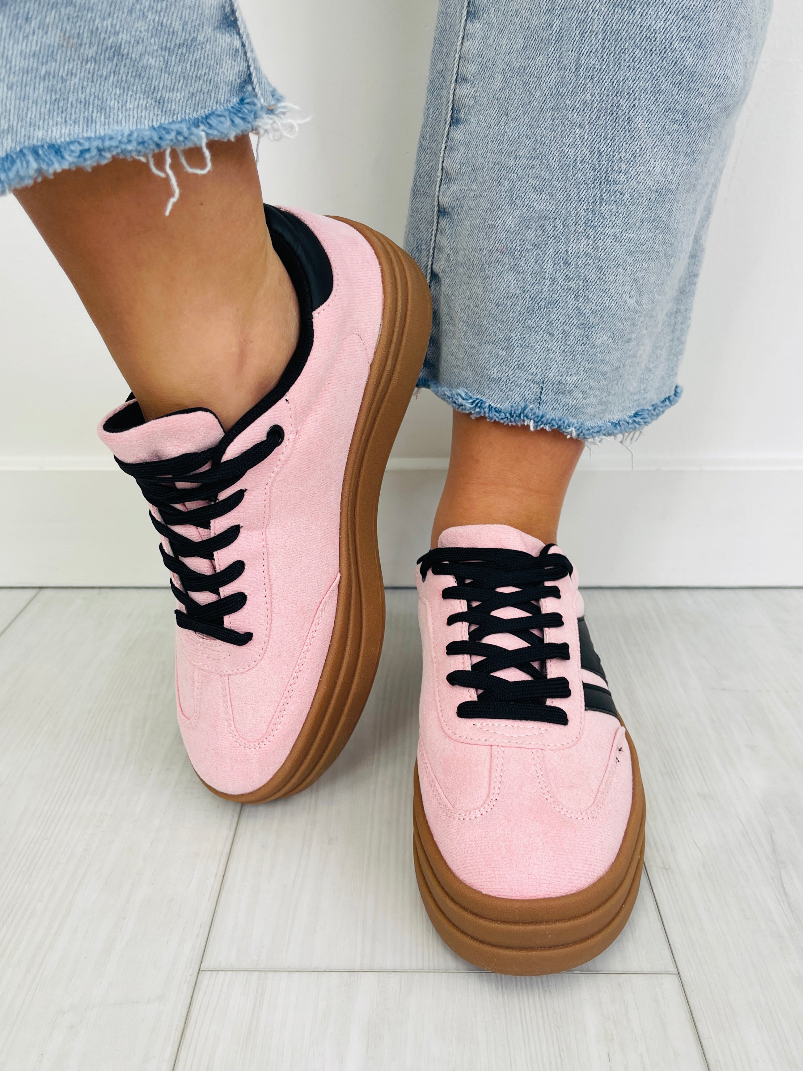 Women's Pink Black Platform Sneakers - product view 3