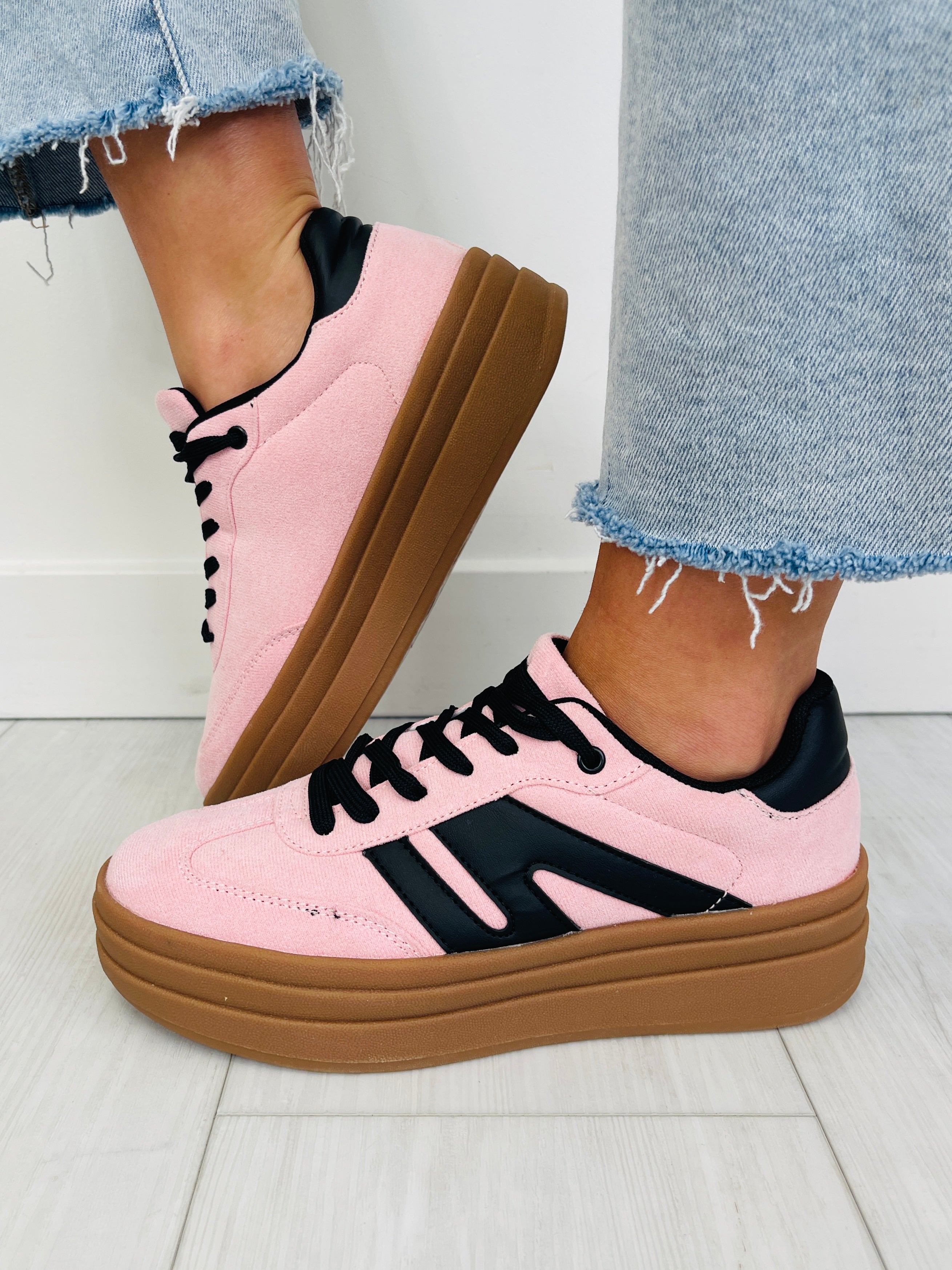 Women's Pink Black Platform Sneakers - product view 2
