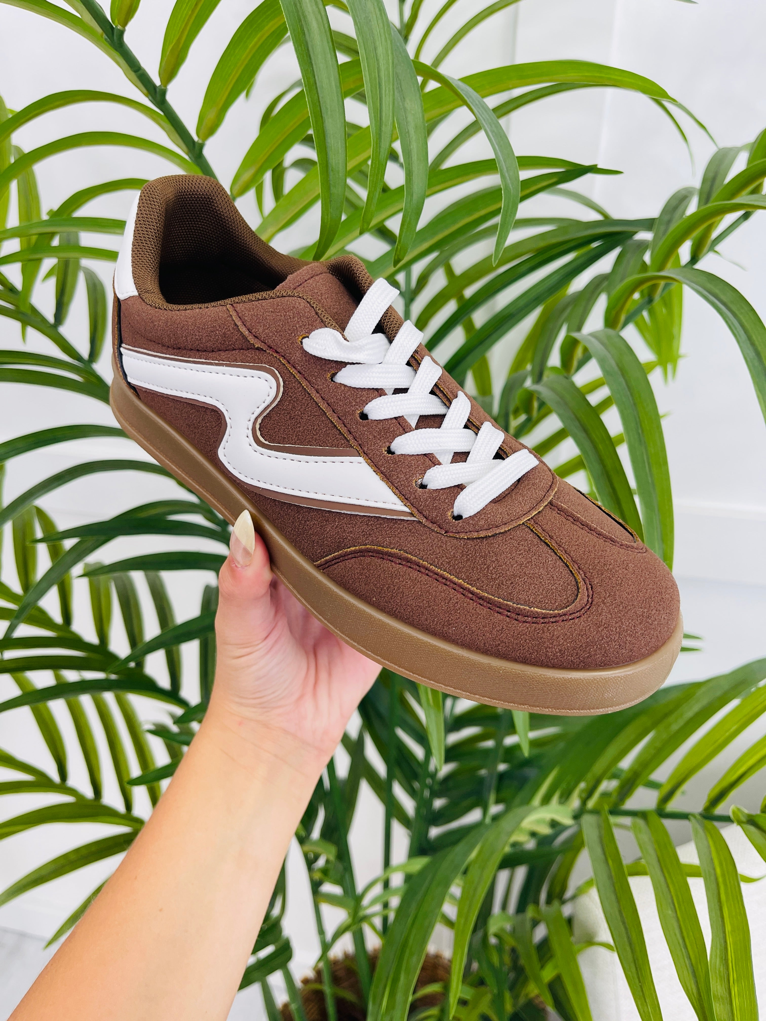 Women's Brown Suede-Look Sneakers - product view 1