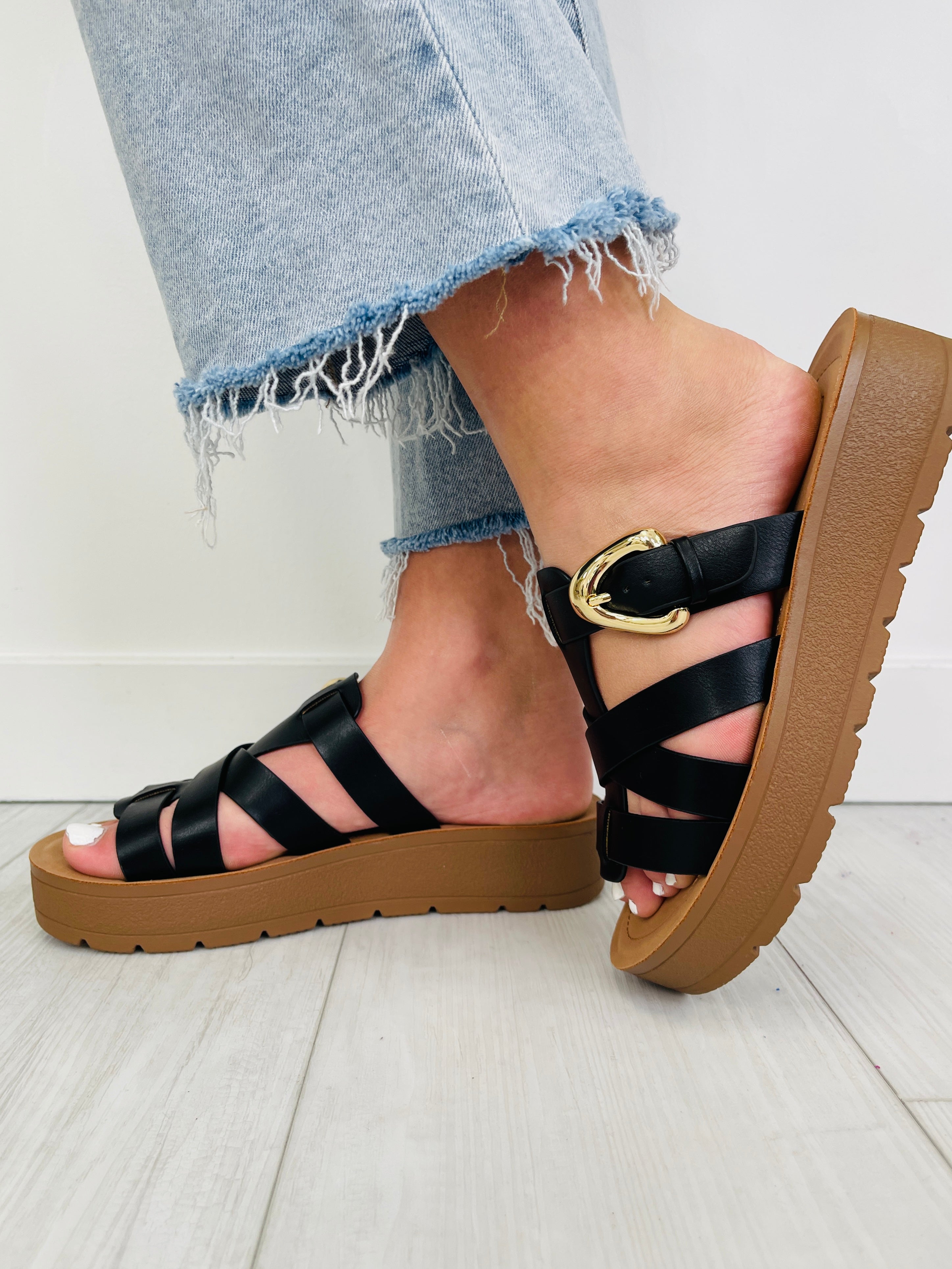 Women's Black Platform Sandals - product view 4