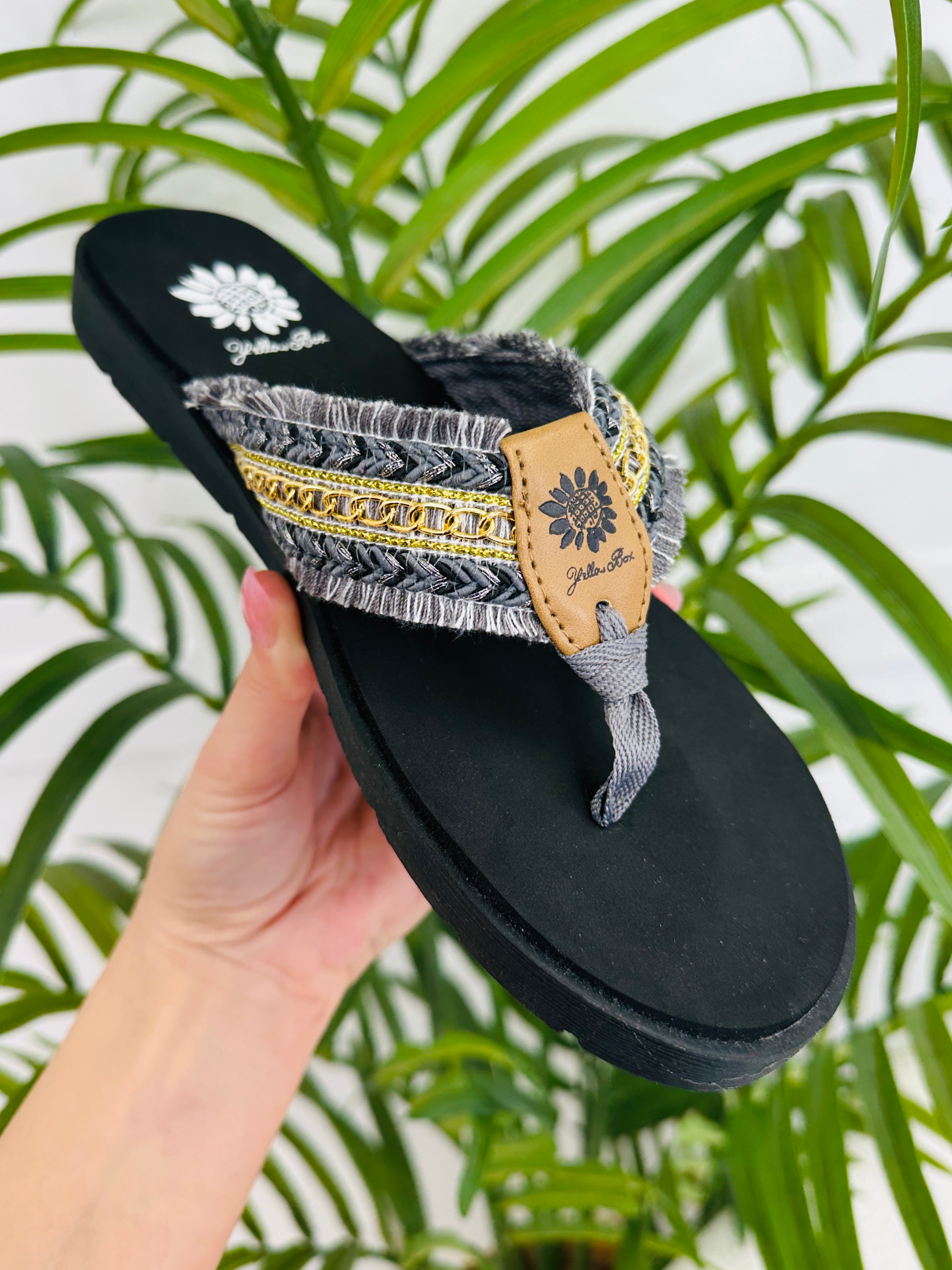 Women's Black Metallic Flip Flops - product view 1