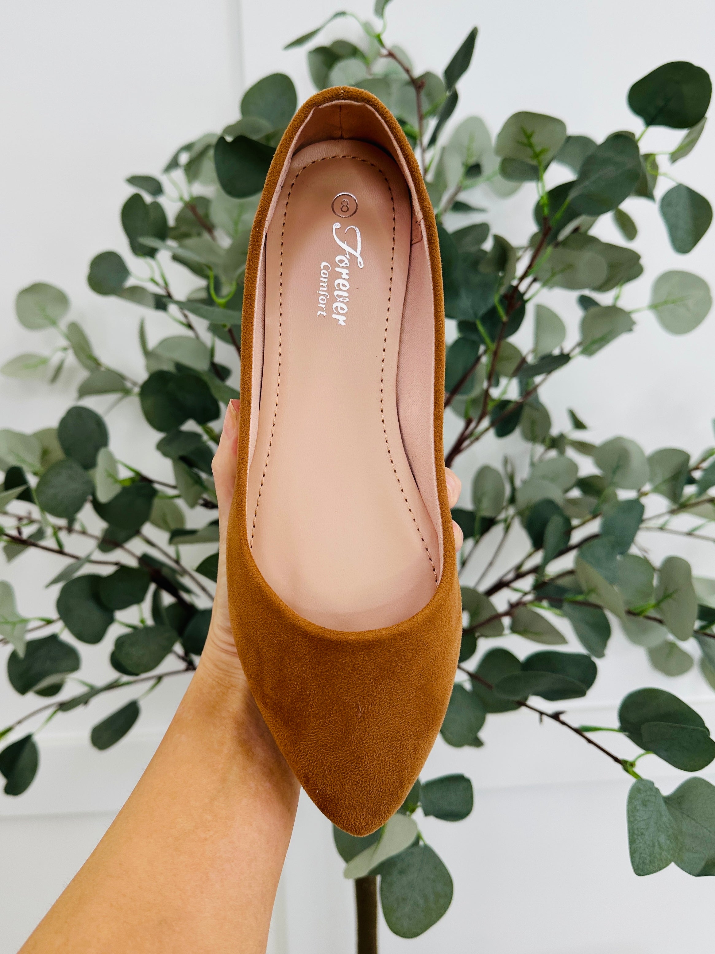 Women's Tan Suede-Look Flats - product view 1