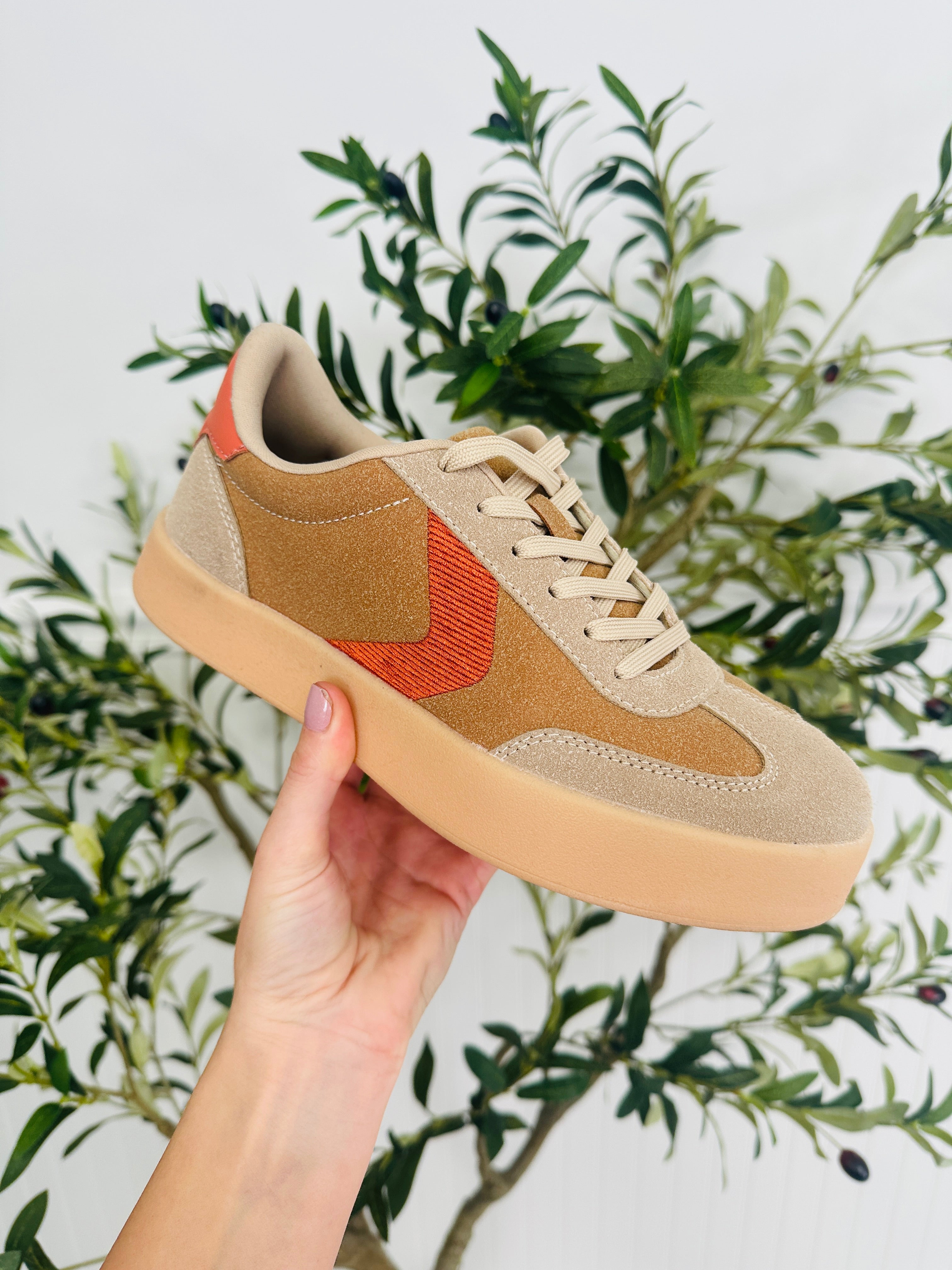 Women's Camel & Orange Platform Sneakers - product view 1