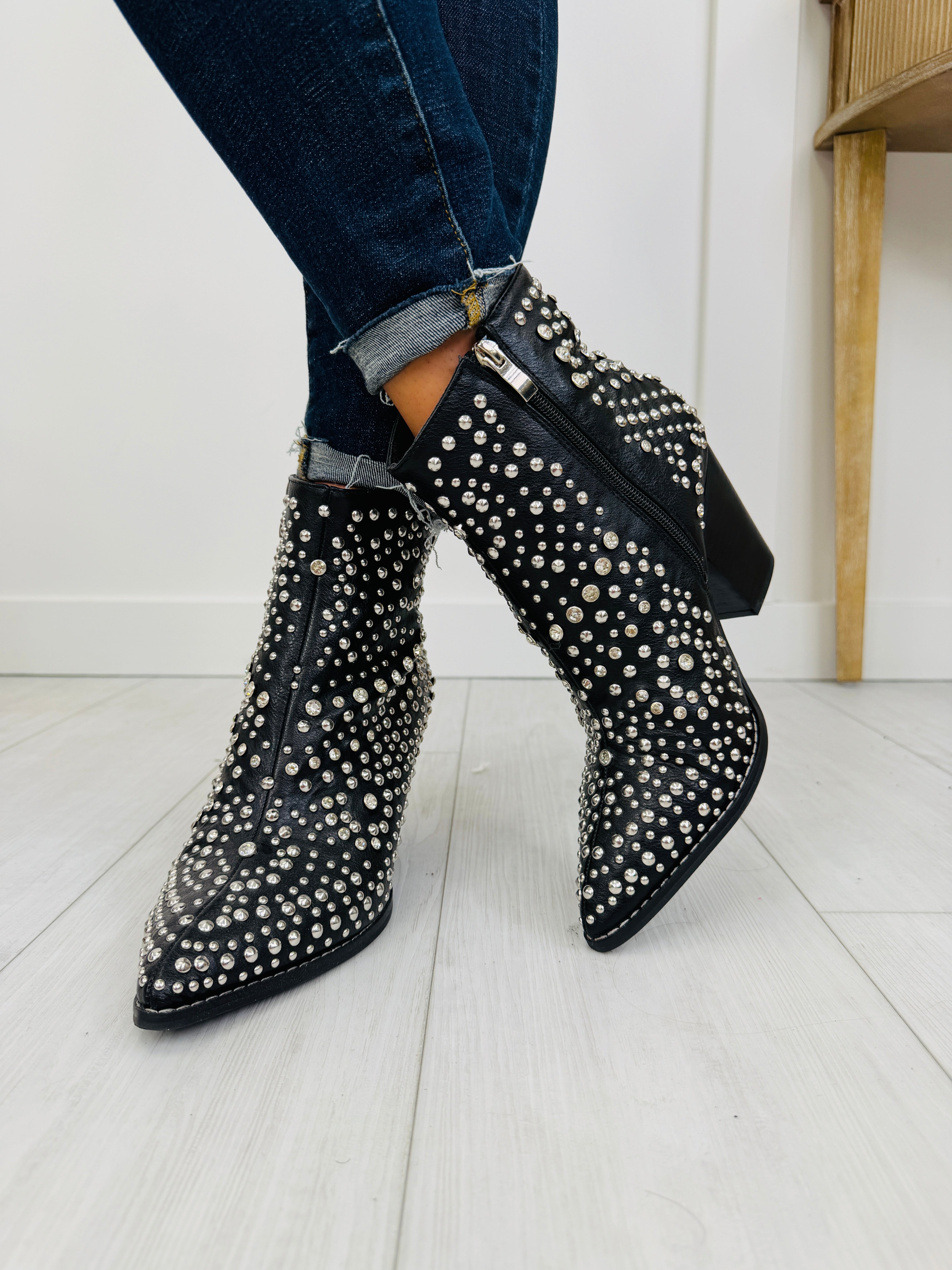 Women's Black Rhinestone Booties - product view 4