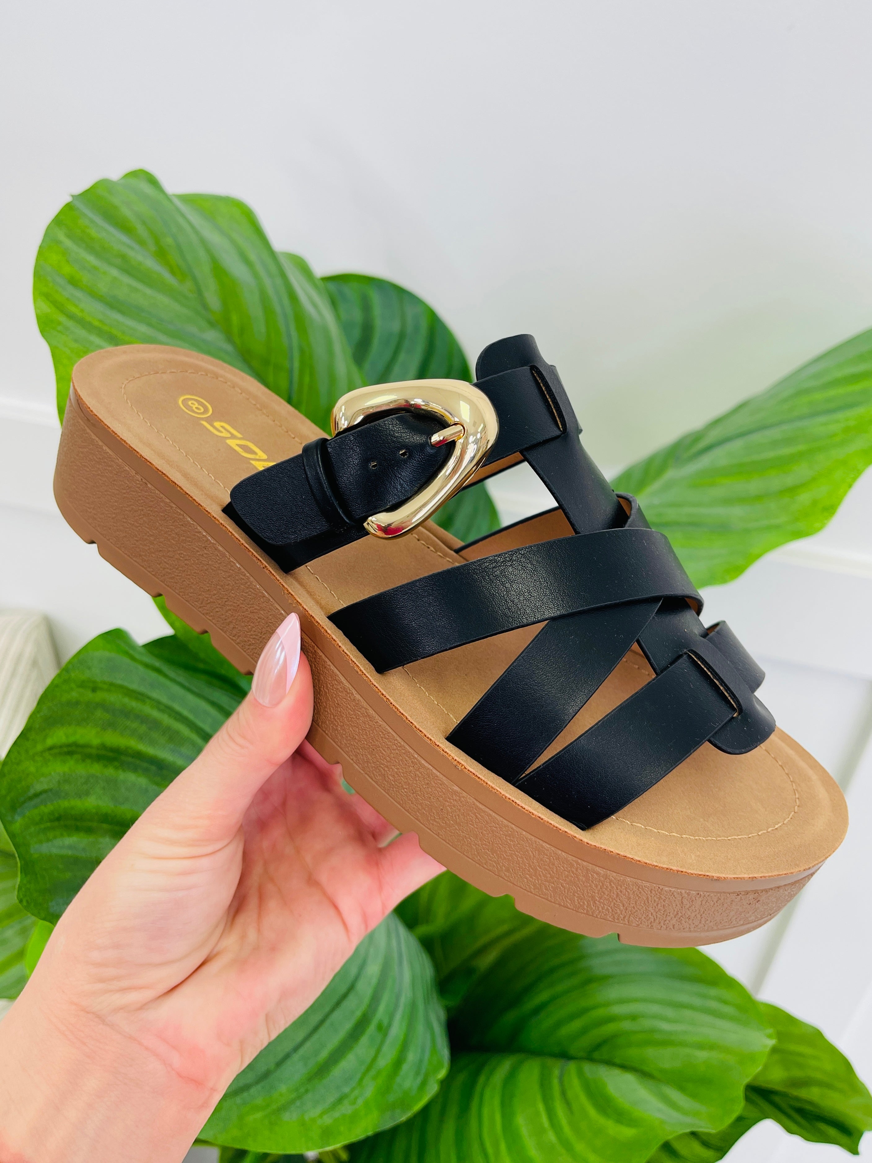 Women's Black Platform Sandals - product view 1
