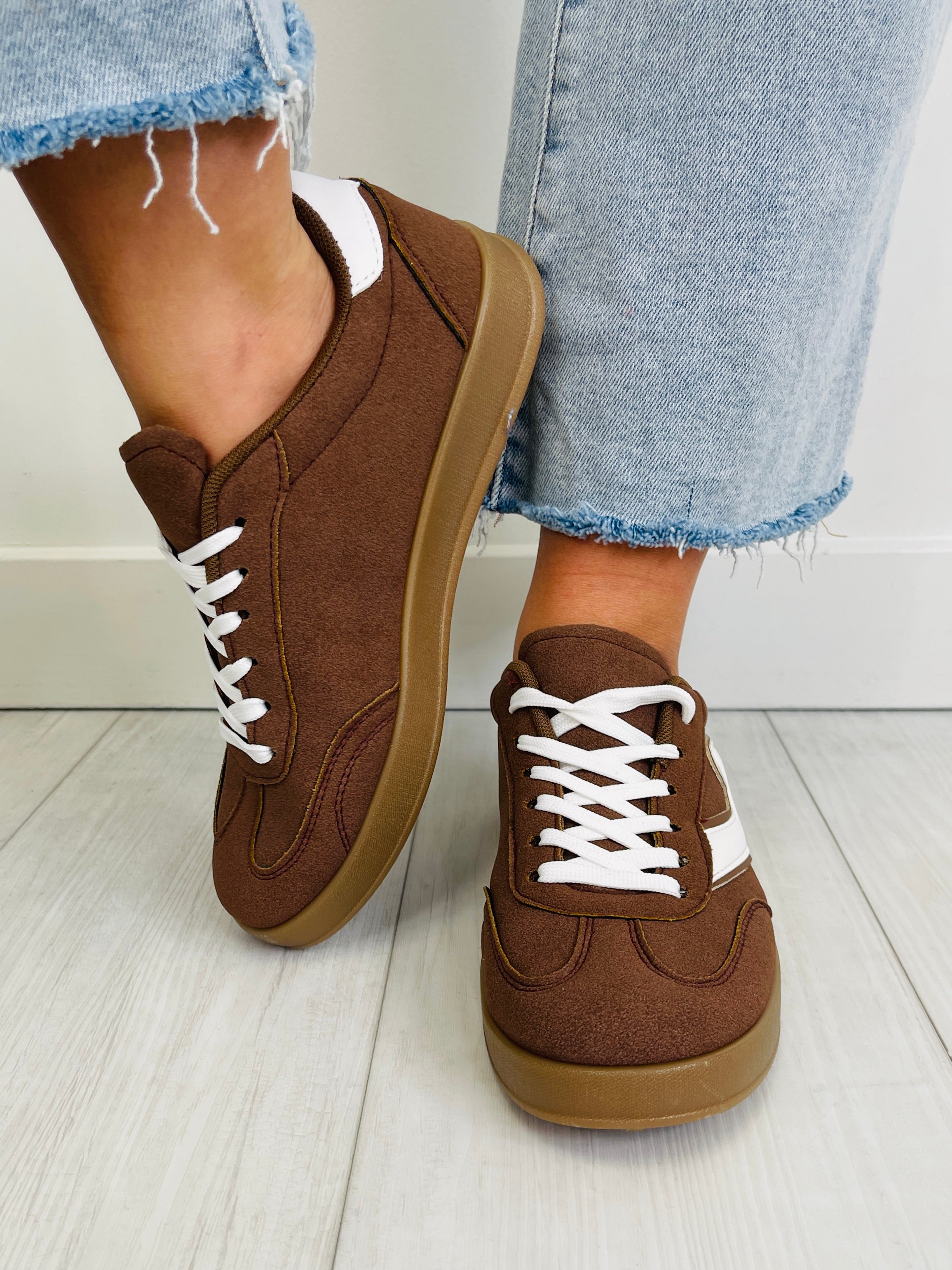 Women's Brown Suede-Look Sneakers - product view 3