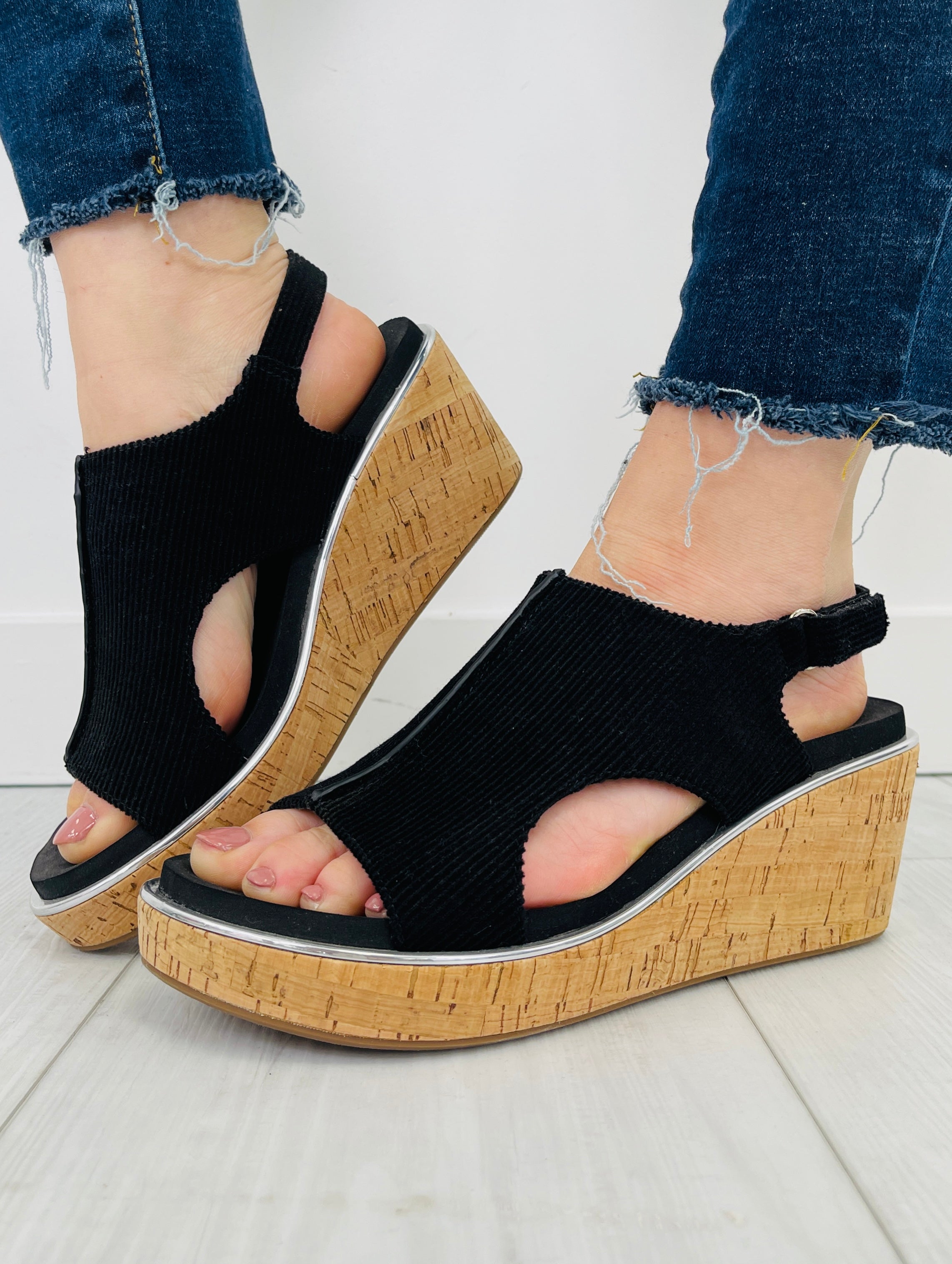 Women's Black Metallic Wedges - product view 3