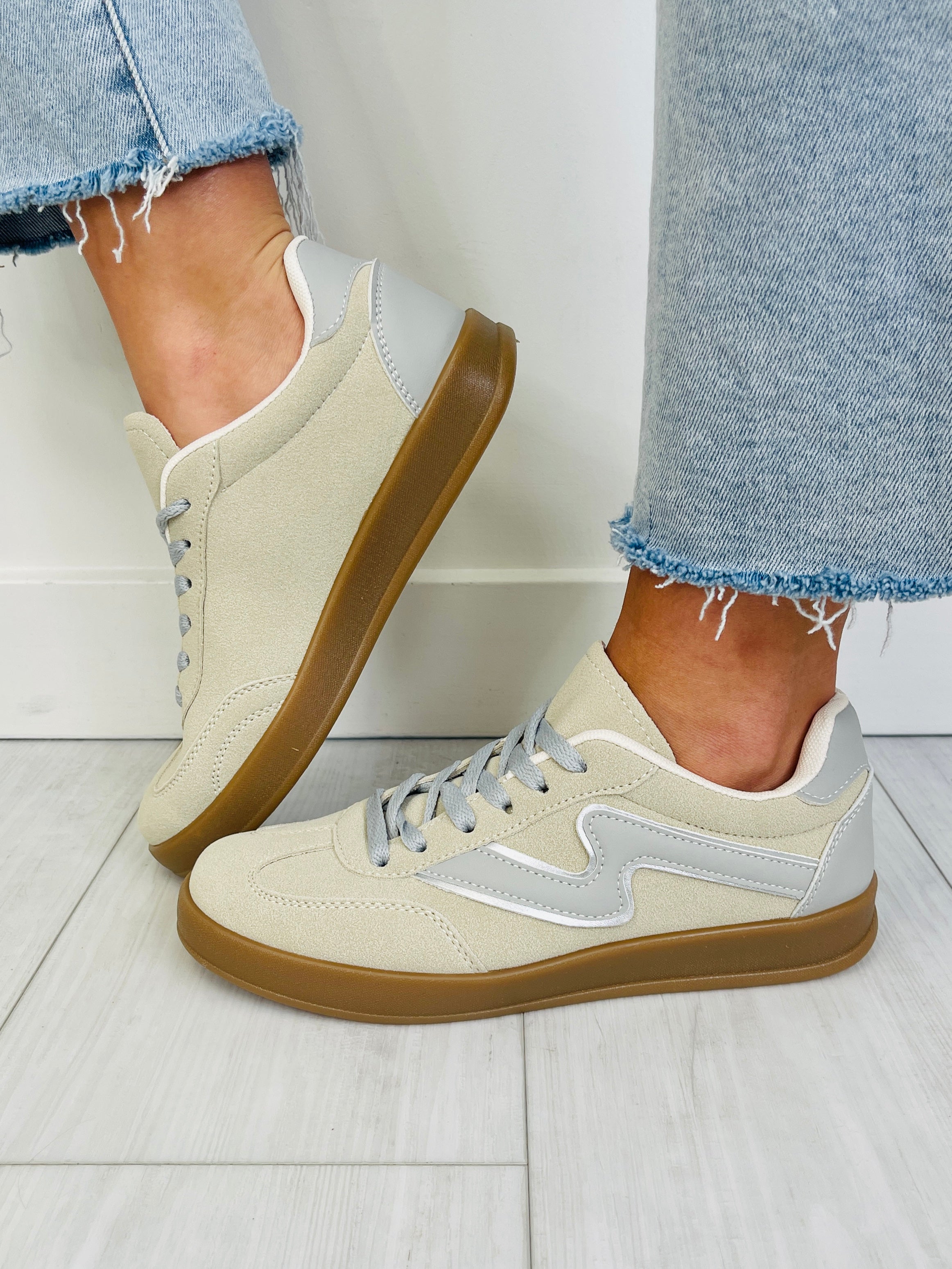 Women's Beige Grey Metallic Sneakers - product view 2