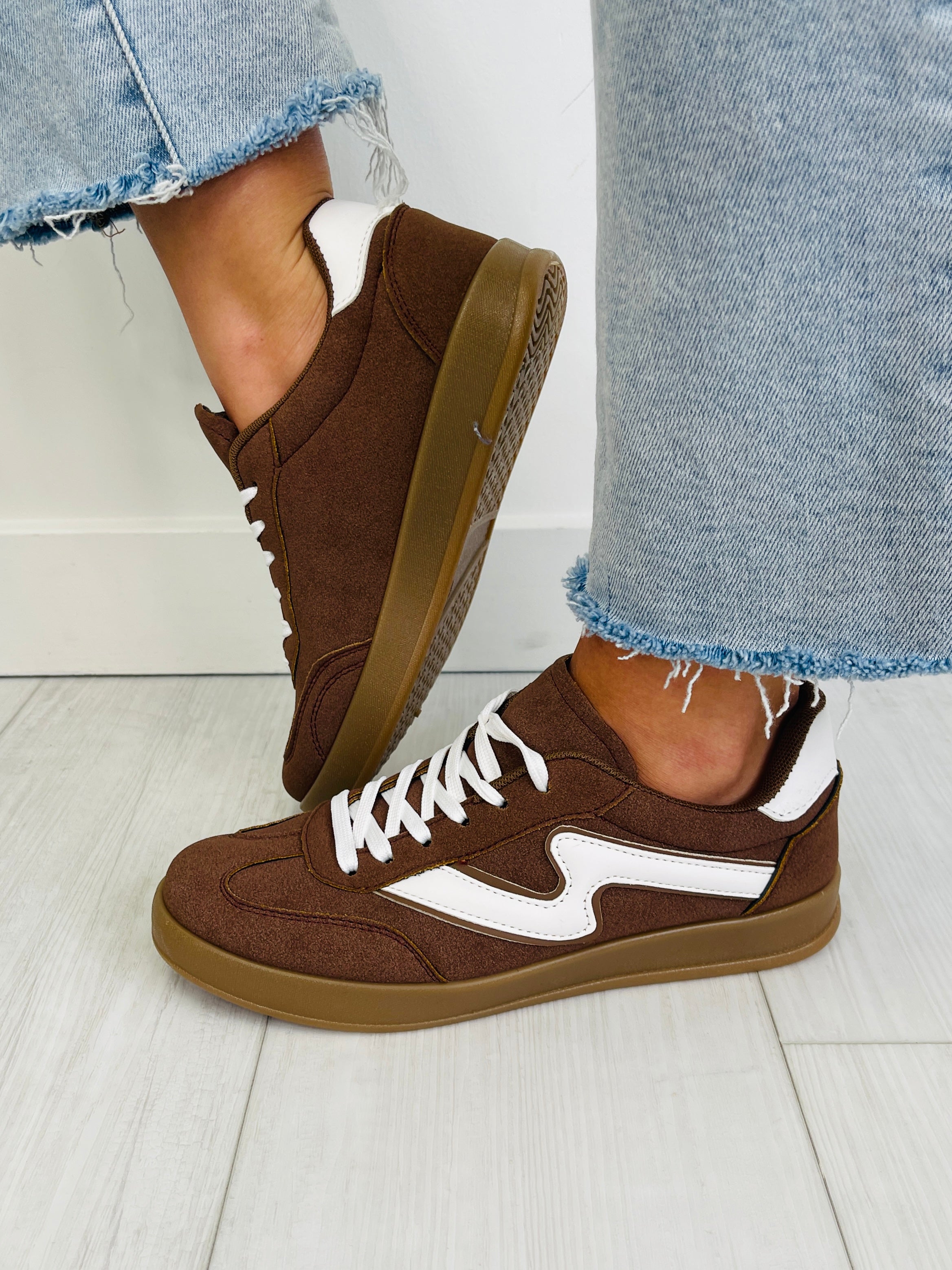 Women's Brown Suede-Look Sneakers - product view 2
