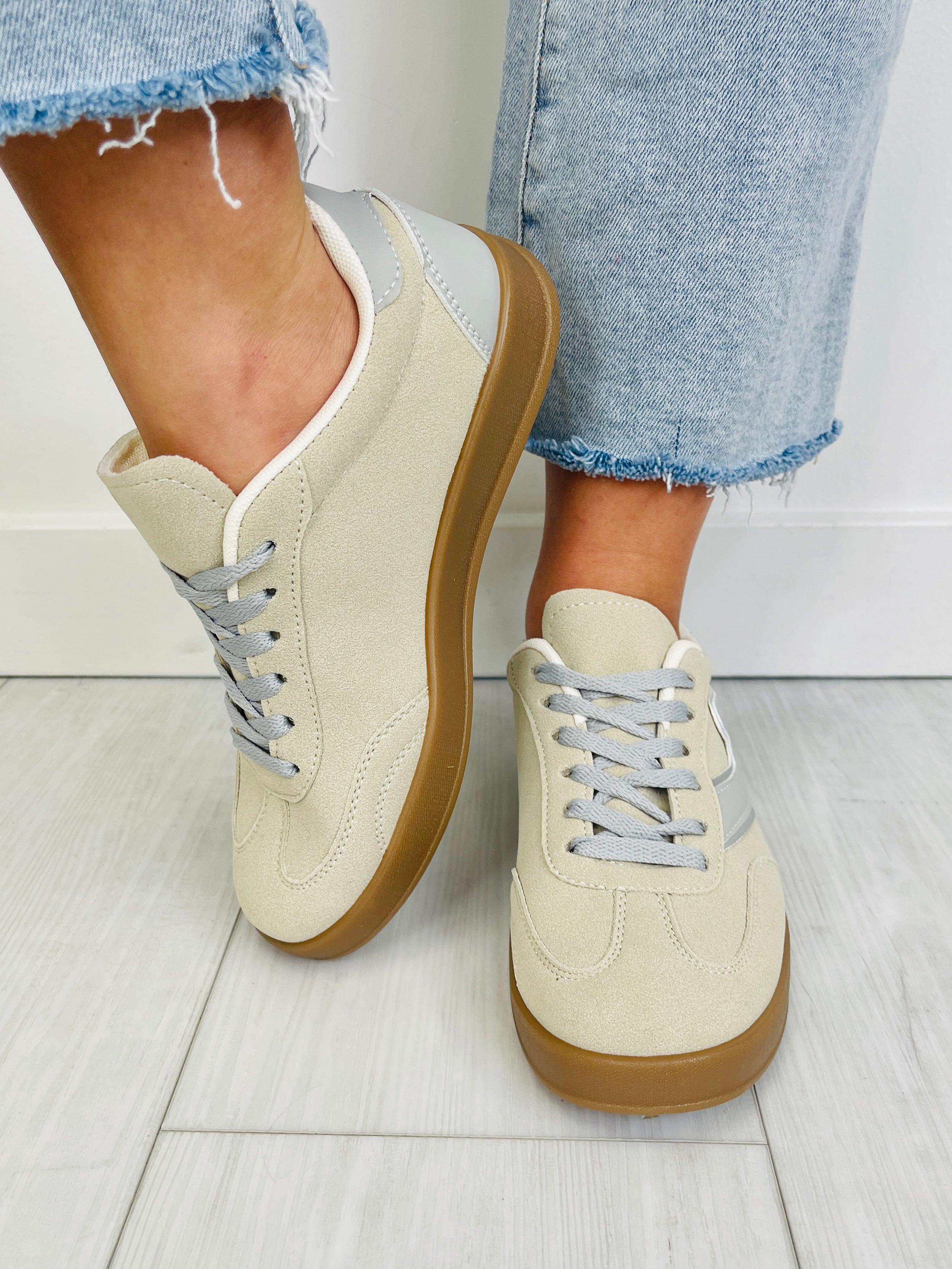Women's Beige Grey Metallic Sneakers - product view 3