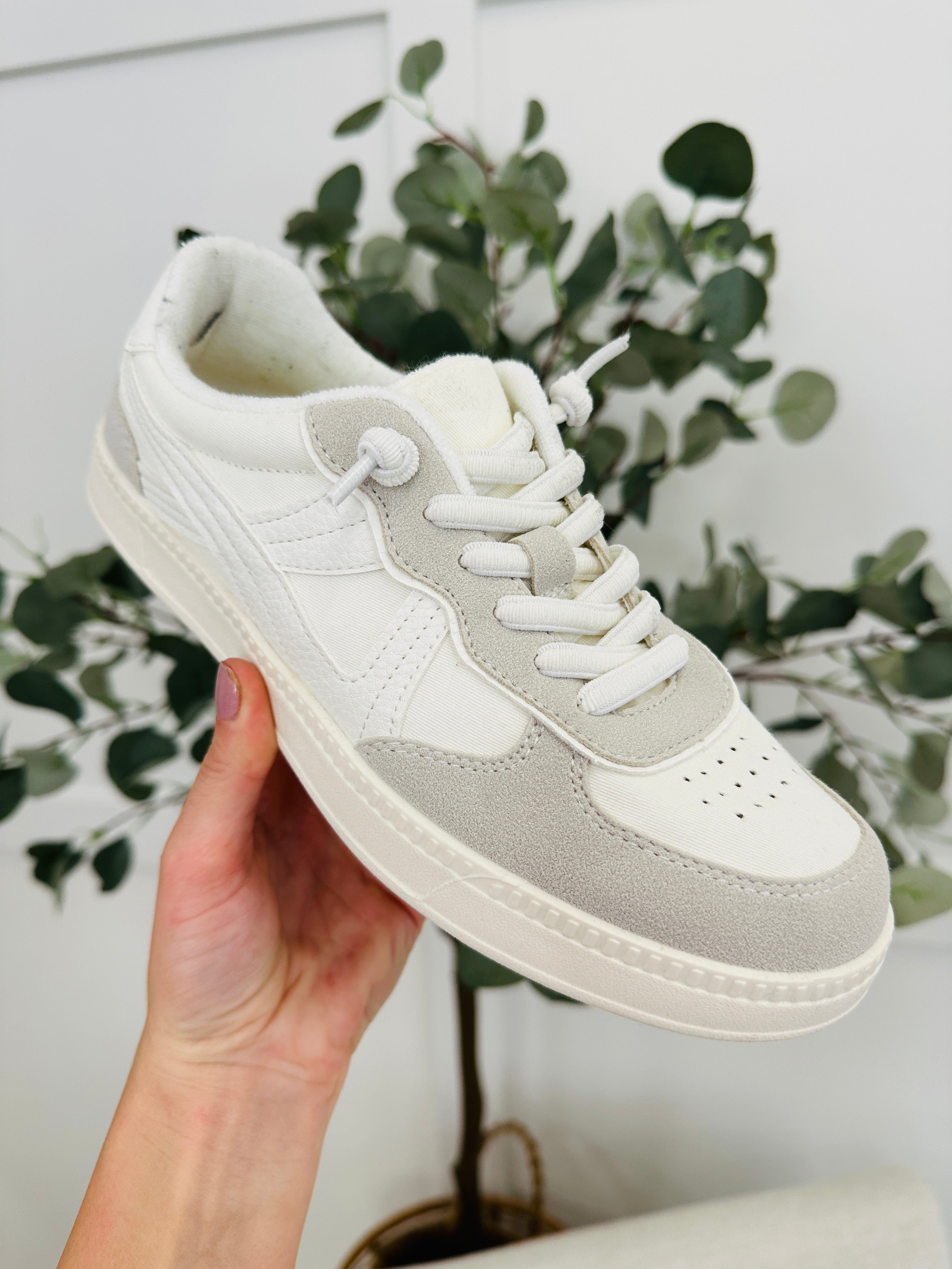 Women's Cream & Grey Platform Sneakers - product view 1
