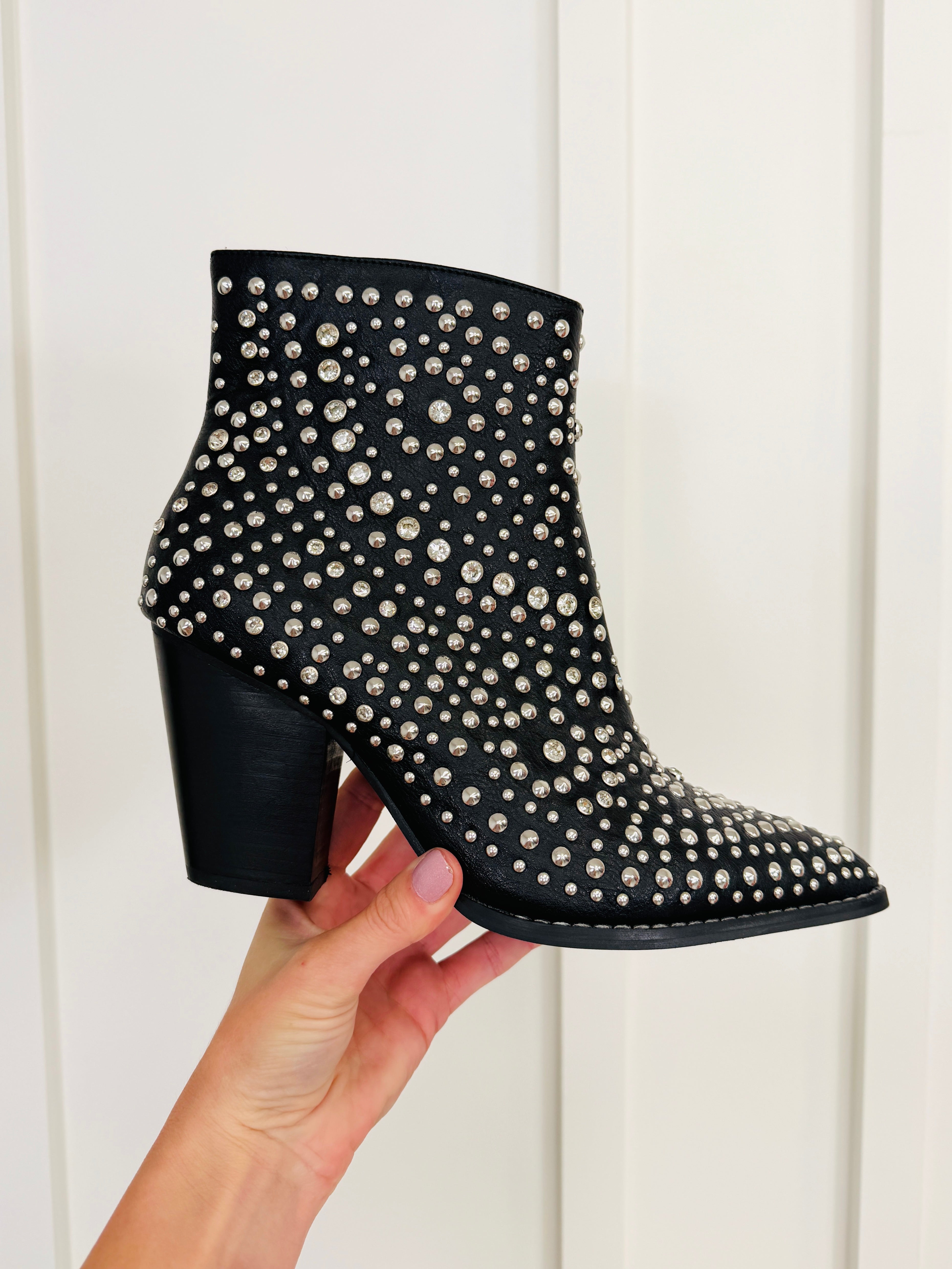 Women's Black Rhinestone Booties - product view 1
