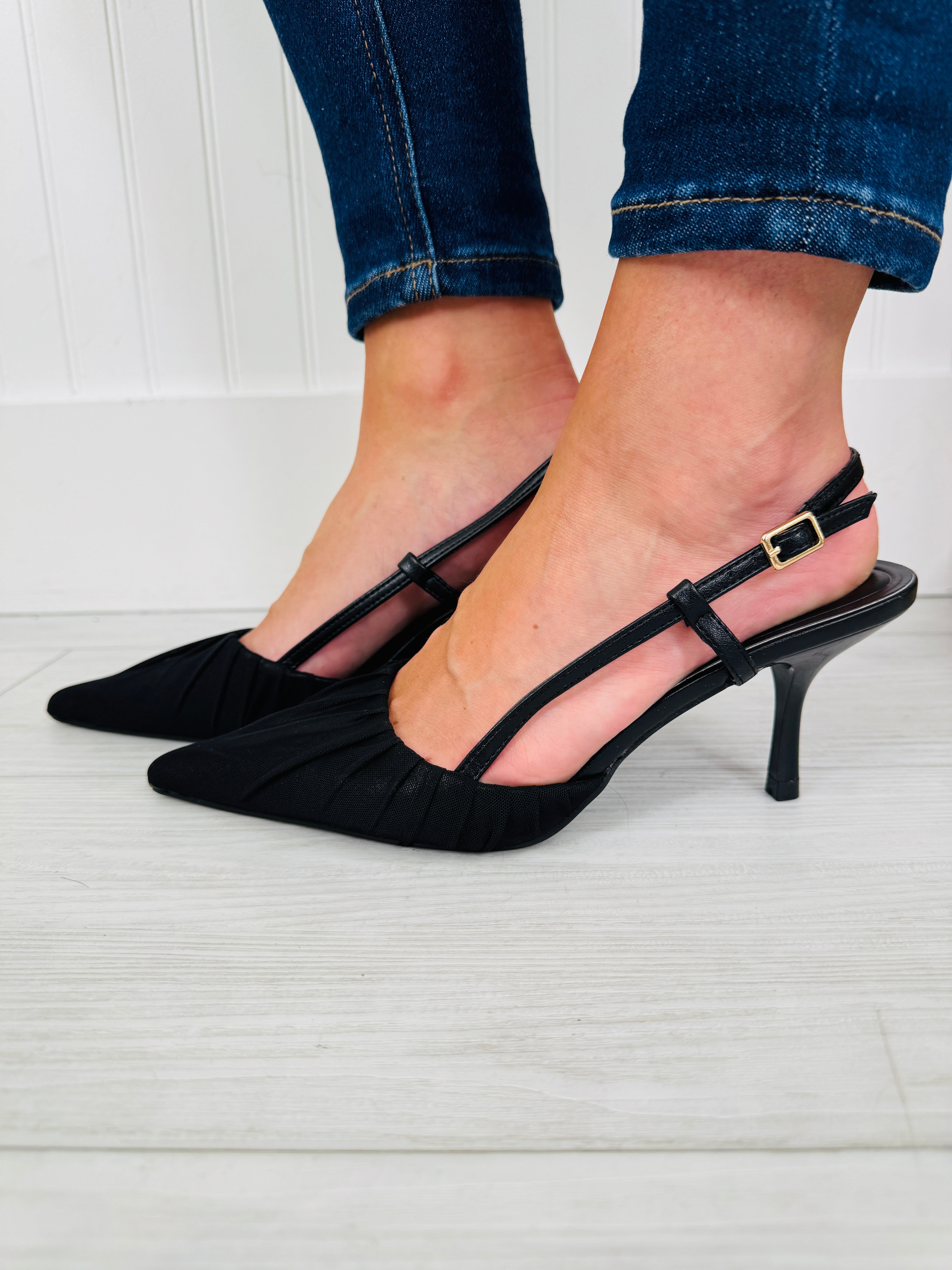 Women's Black Buckle-Detail Heels - product view 3