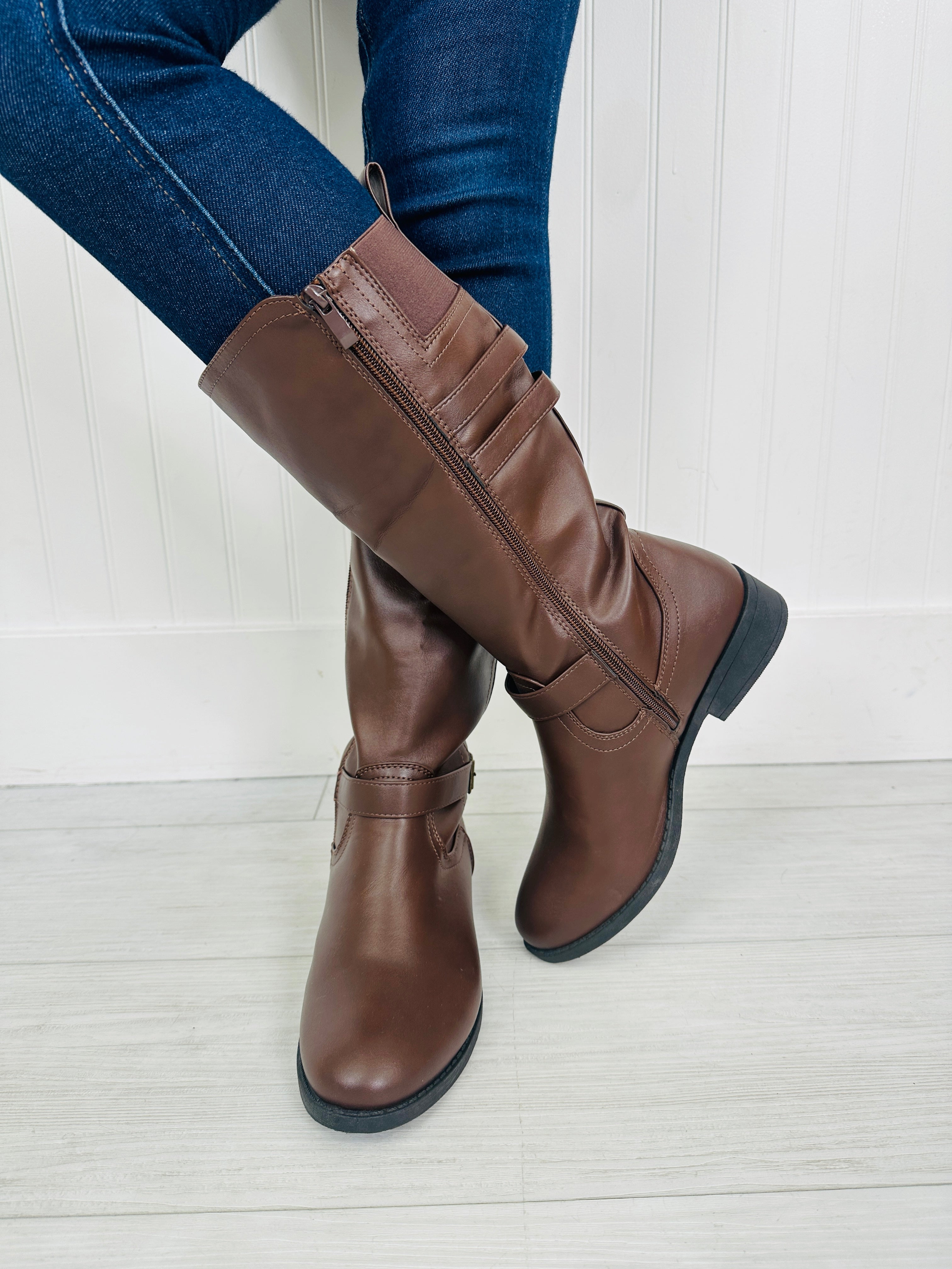 Women's Brown Buckle-Detail Boots - product view 4