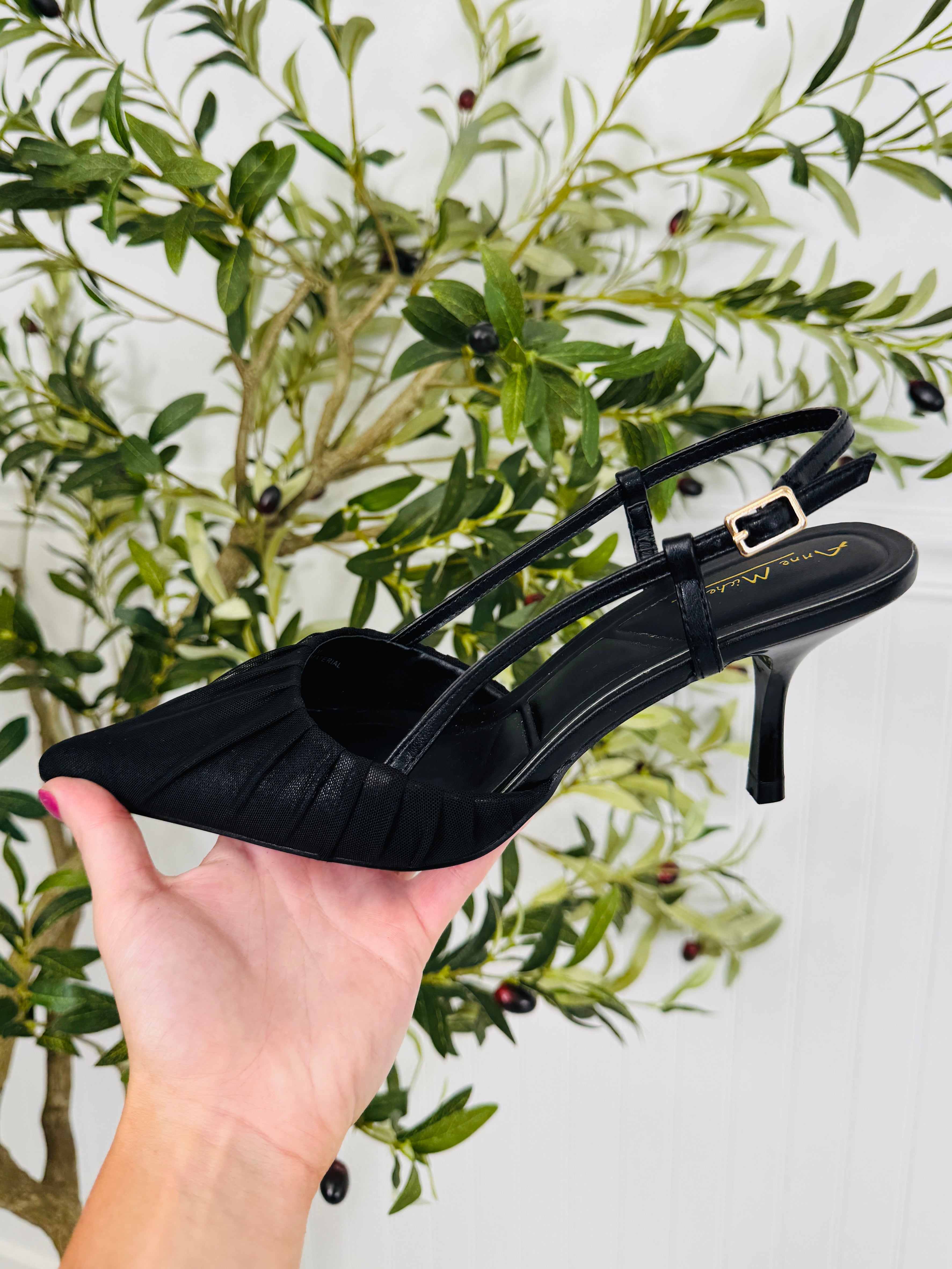 Women's Black Buckle-Detail Heels - product view 1