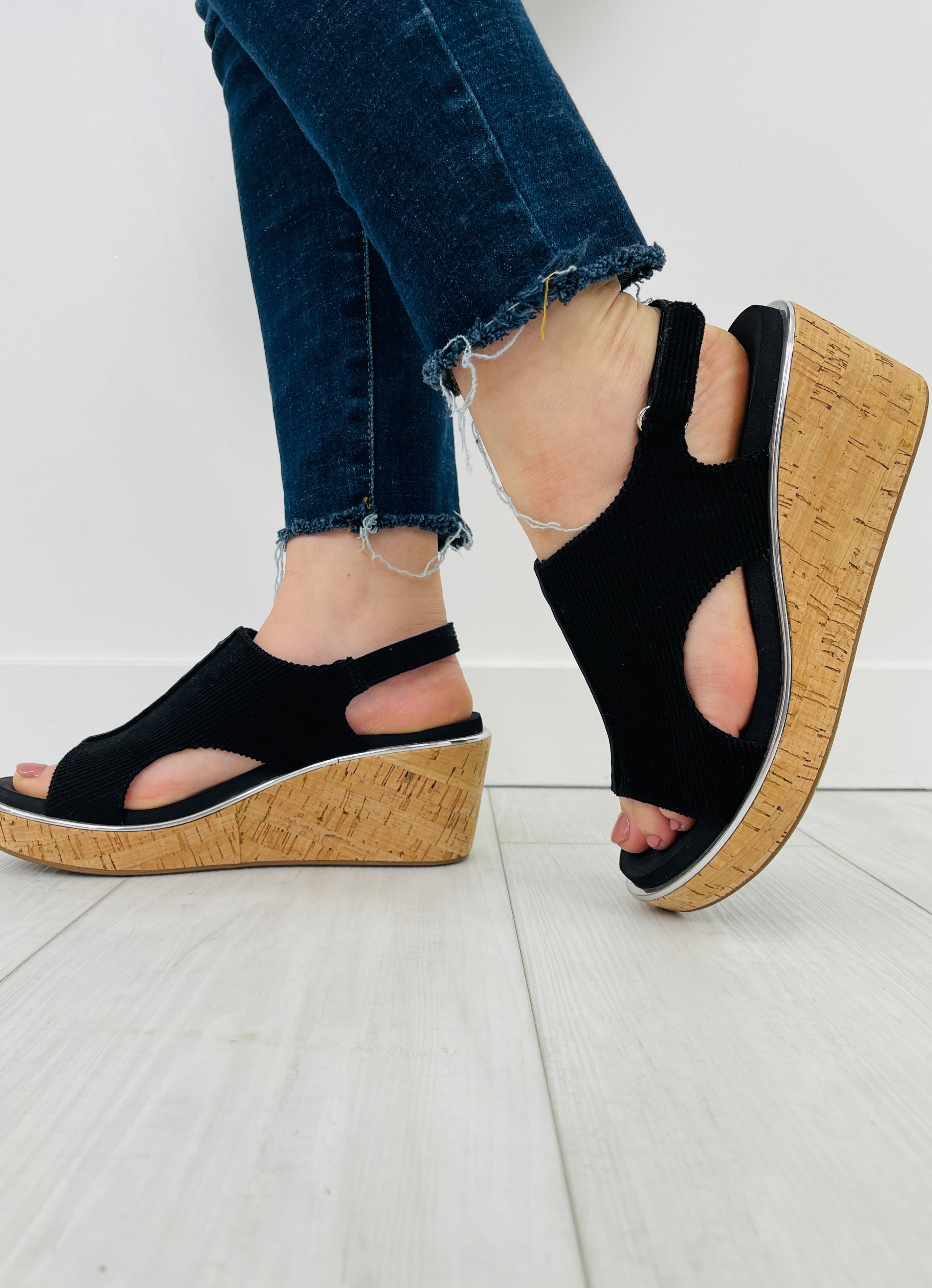 Women's Black Metallic Wedges - product view 4
